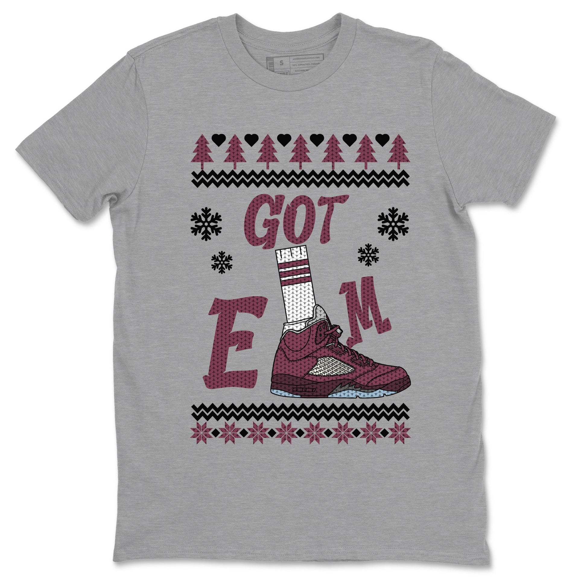 Air Jordan 5 Burgundy shirt to match jordans Gotem Sweater sneaker tees Christmas dress Ugly Sweater AJ5 Burgundy SNRT Sneaker Release Tees unisex cotton Heather Grey 2 crew neck shirt