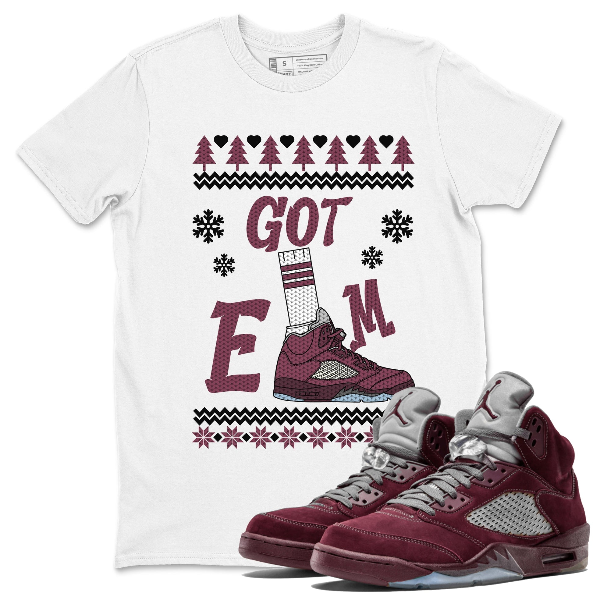 Air Jordan 5 Burgundy shirt to match jordans Gotem Sweater sneaker tees Christmas dress Ugly Sweater AJ5 Burgundy SNRT Sneaker Release Tees unisex cotton White 1 crew neck shirt