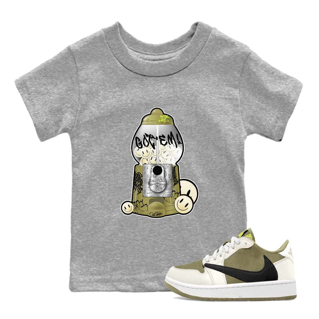 Air Jordan 1 Travis Scott Golf Olive shirt to match jordans Gumball Machine sneaker tees Graffiti AJ1 Travis Scott Golf Olive SNRT Sneaker Release Tees Baby Toddler Heather Grey 1 T-Shirt