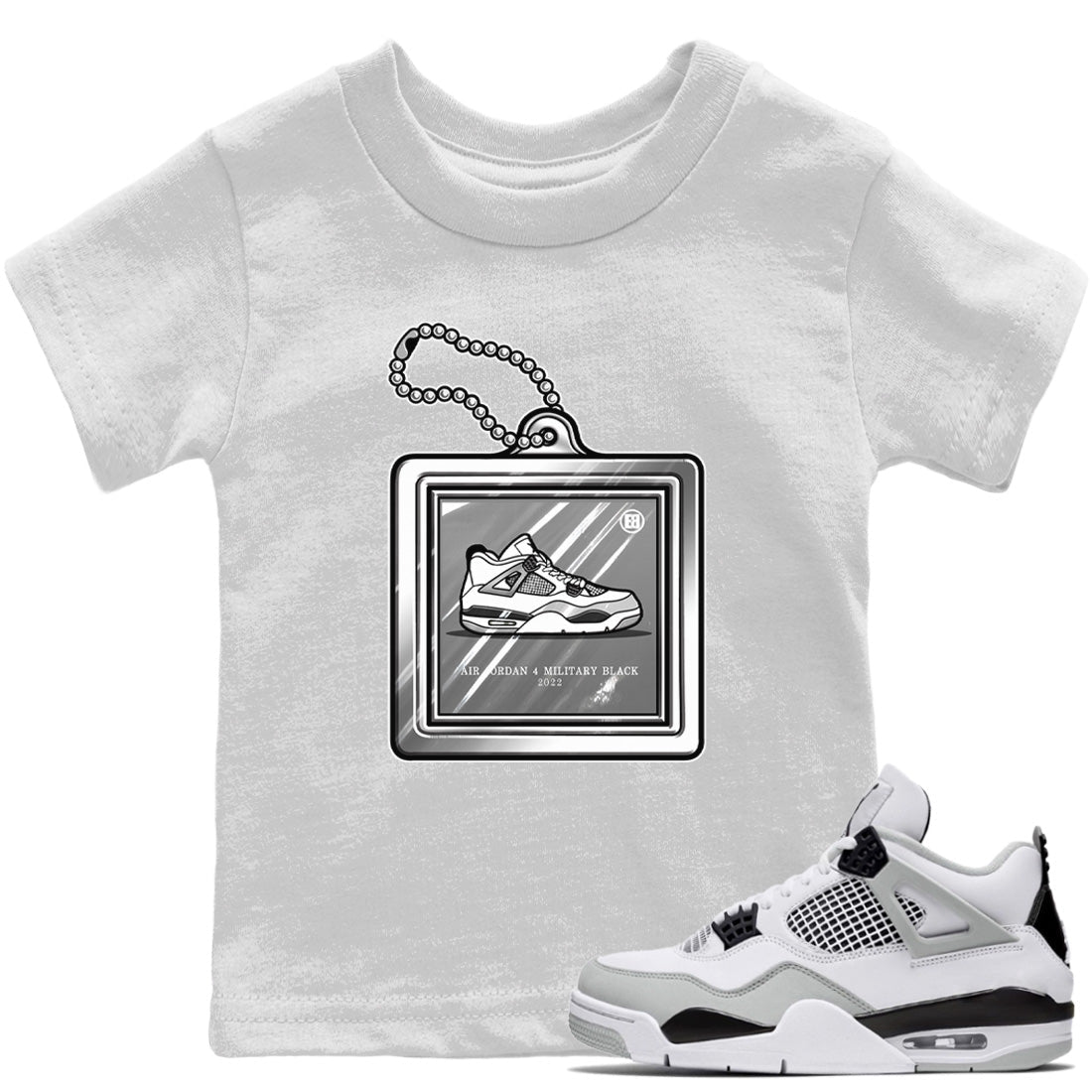 Jordan 4 Military Black Sneaker Match Tees Hang Tag Sneaker Tees Jordan 4 Military Black Sneaker Release Tees Kids Shirts