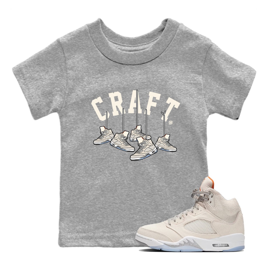Air Jordan 5 Craft Sneaker Match Tees Hanging Sneakers Sneaker Tees 5s Craft Shirt Kids Shirts Heather Grey 1
