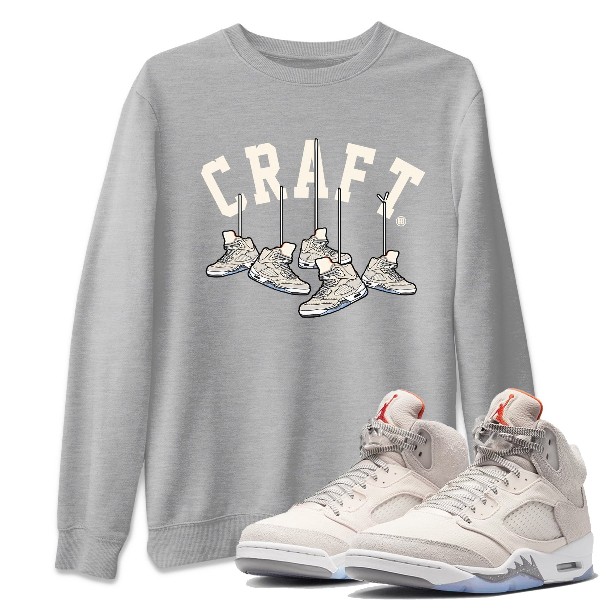 Air Jordan 5 Craft Sneaker Match Tees Hanging Sneakers Sneaker Tees 5s Craft Shirt Unisex Shirts Heather Grey 1