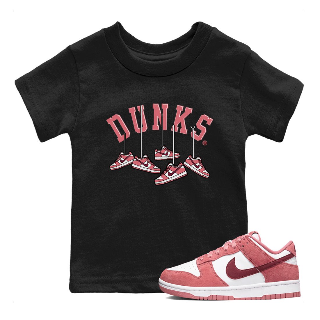 Dunks Valentines Day shirt to match jordans Hanging Sneakers sneaker tees Dunks Valentine's Day SNRT sneaker release tees baby toddler Black 1 cotton Shirt