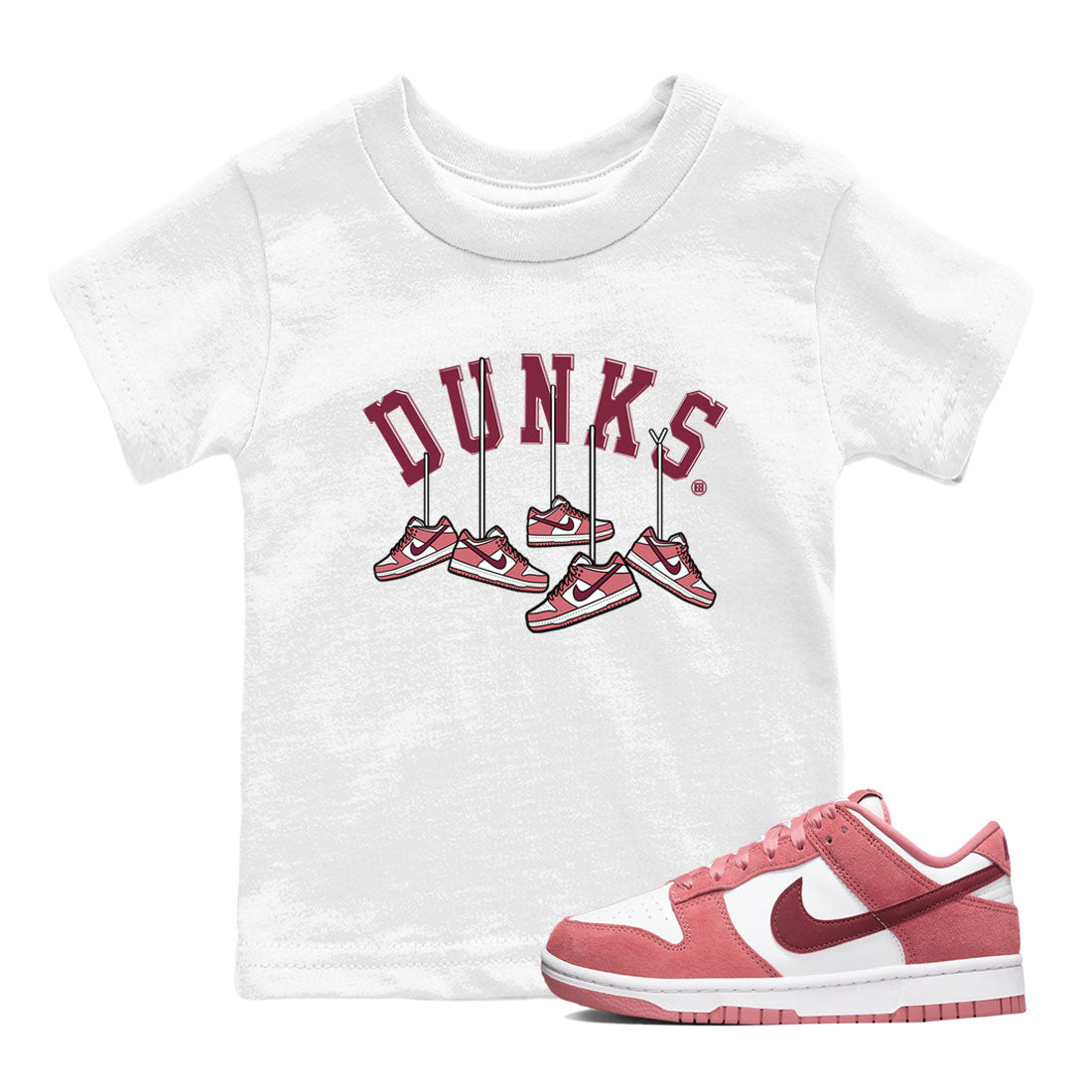 Dunks Valentines Day shirt to match jordans Hanging Sneakers sneaker tees Dunks Valentine's Day SNRT sneaker release tees baby toddler White 1 cotton Shirt