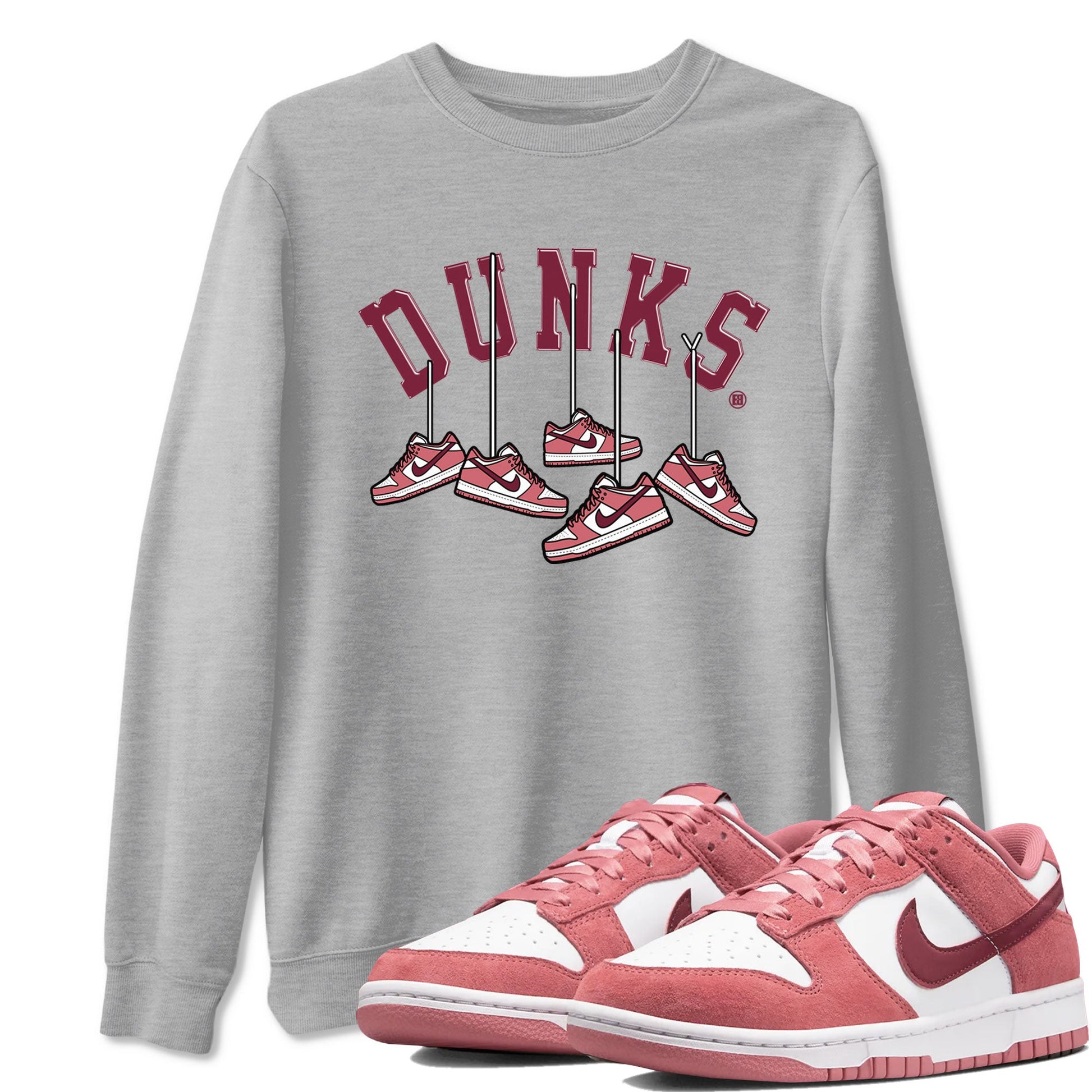 Dunks Valentines Day shirt to match jordans Hanging Sneakers sneaker tees Dunks Valentine's Day SNRT sneaker Release Tees unisex cotton Heather Grey 1 crew neck shirt