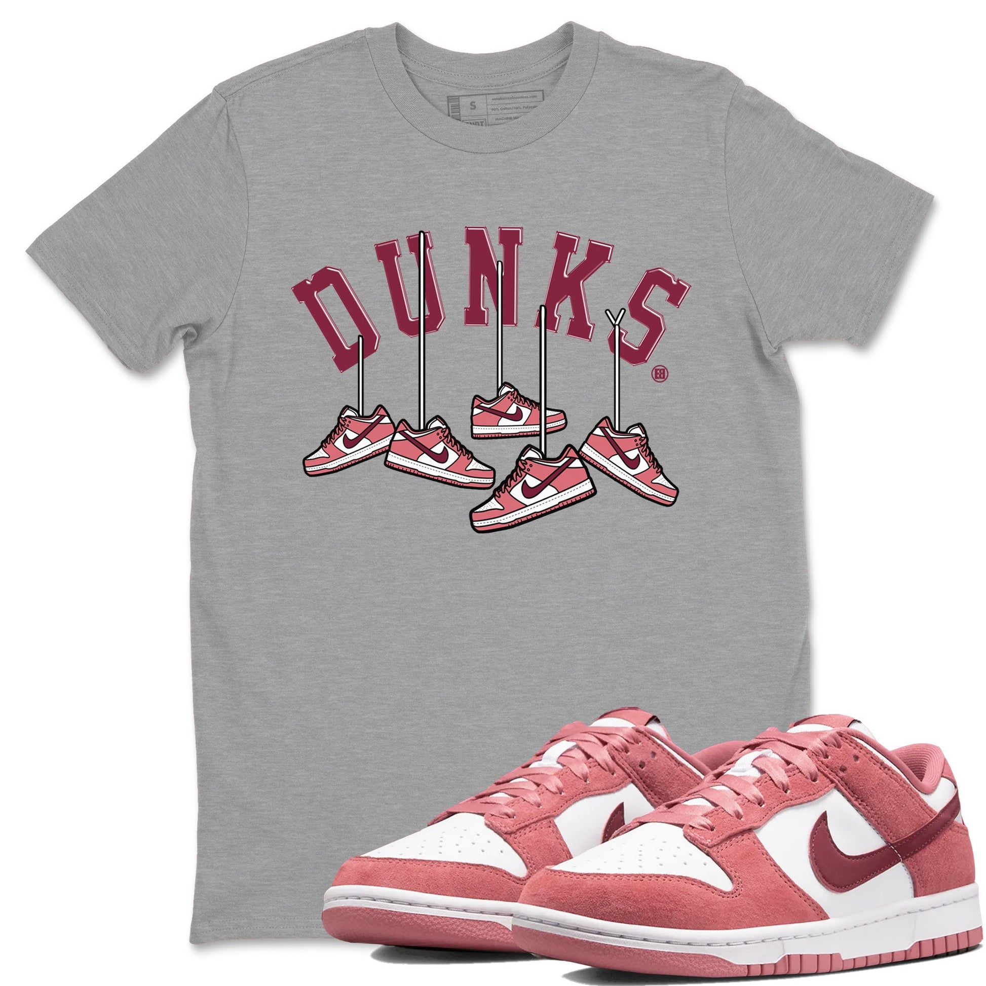 Dunks Valentines Day shirt to match jordans Hanging Sneakers sneaker tees Dunks Valentine's Day SNRT sneaker Release Tees unisex cotton Heather Grey 1 crew neck shirt