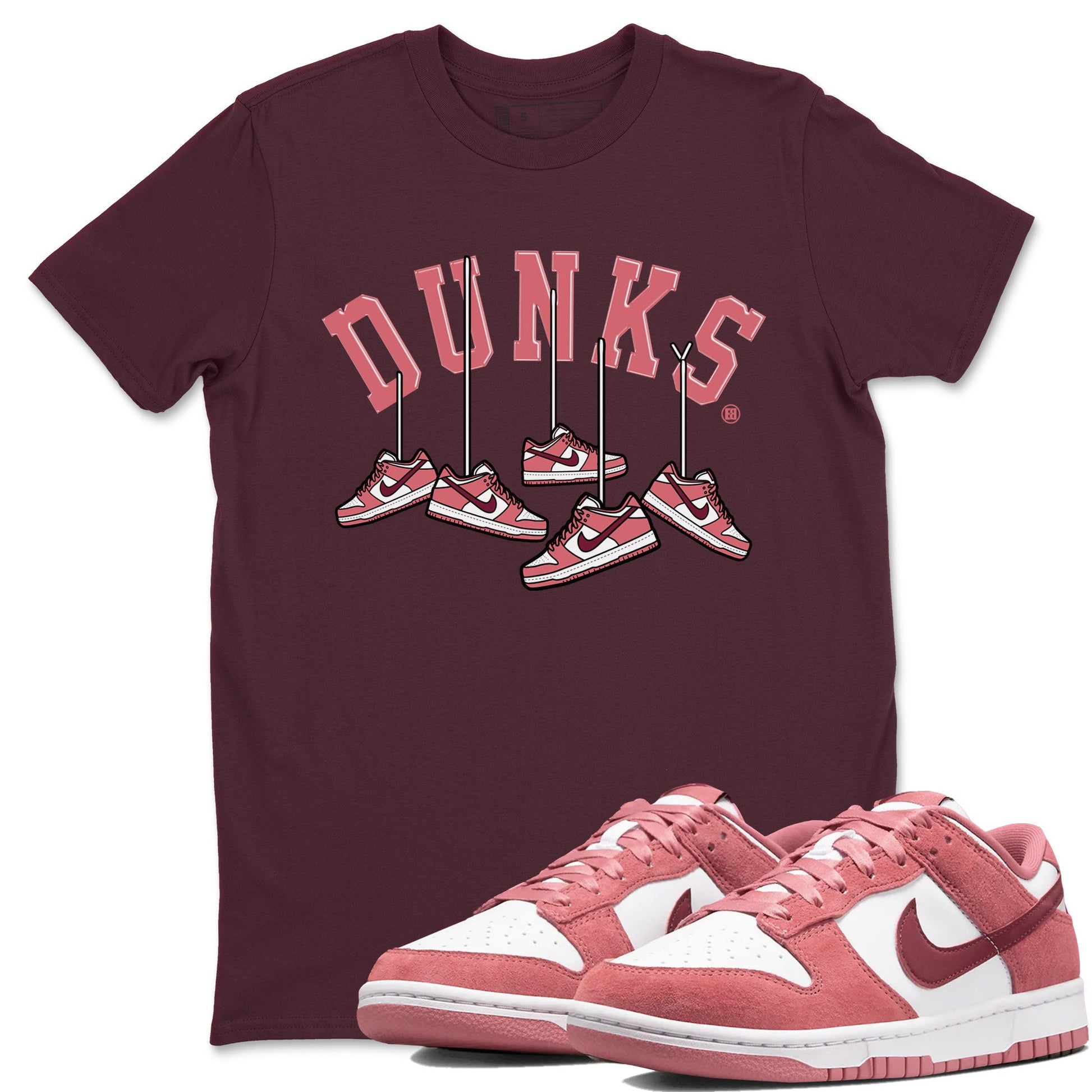 Dunks Valentines Day shirt to match jordans Hanging Sneakers sneaker tees Dunks Valentine's Day SNRT sneaker Release Tees unisex cotton Maroon 1 crew neck shirt
