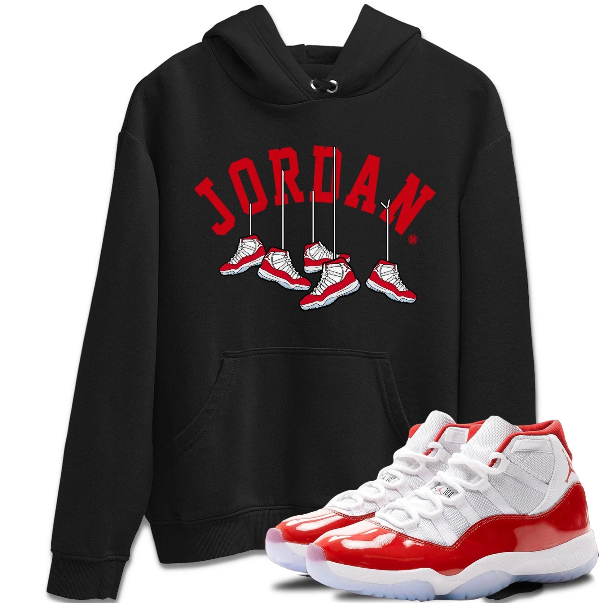 Jordan 11 Cherry Sneaker Match Tees Hanging Sneakers Sneaker Tees Jordan 11 Cherry Sneaker Release Tees Unisex Shirts