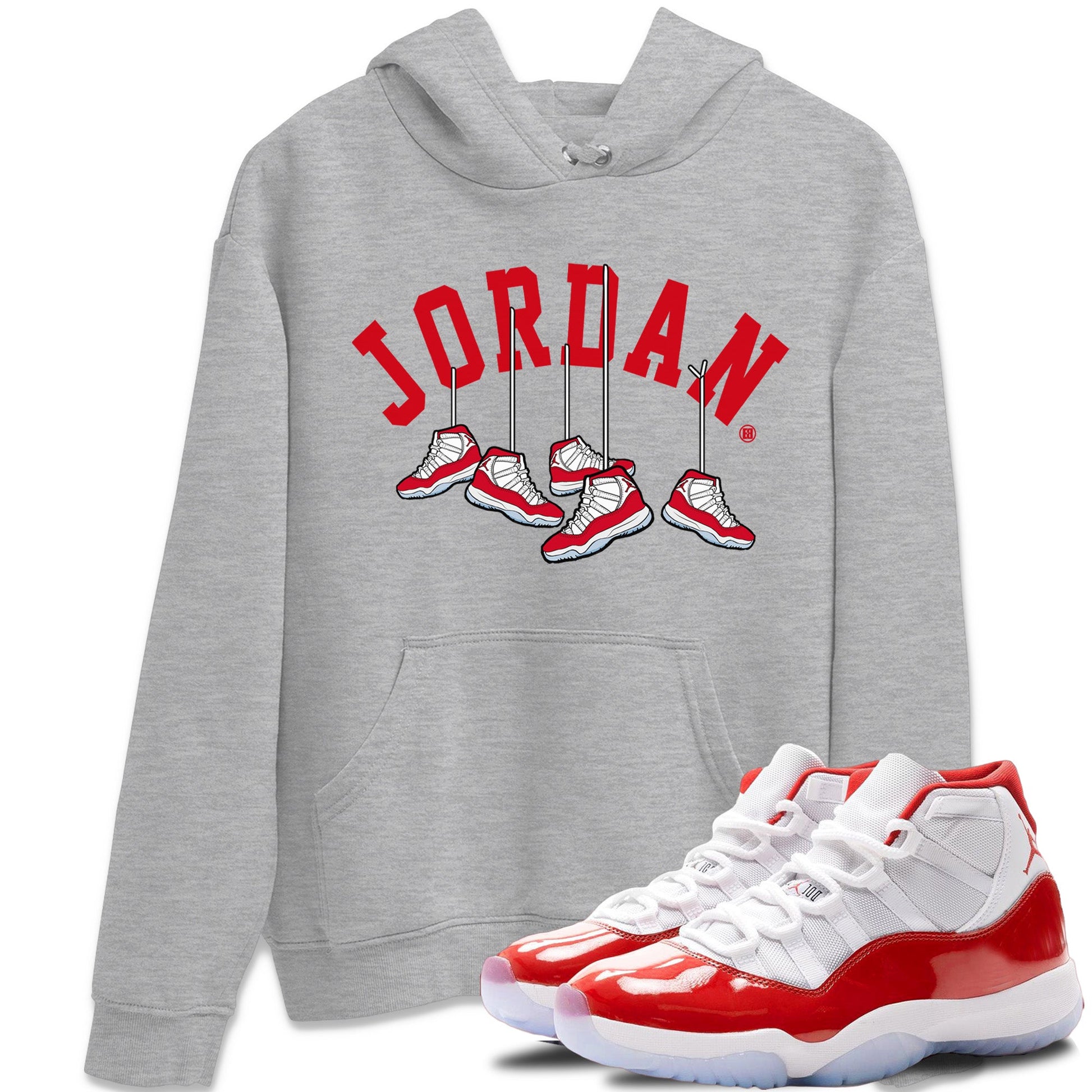Jordan 11 Cherry Sneaker Match Tees Hanging Sneakers Sneaker Tees Jordan 11 Cherry Sneaker Release Tees Unisex Shirts