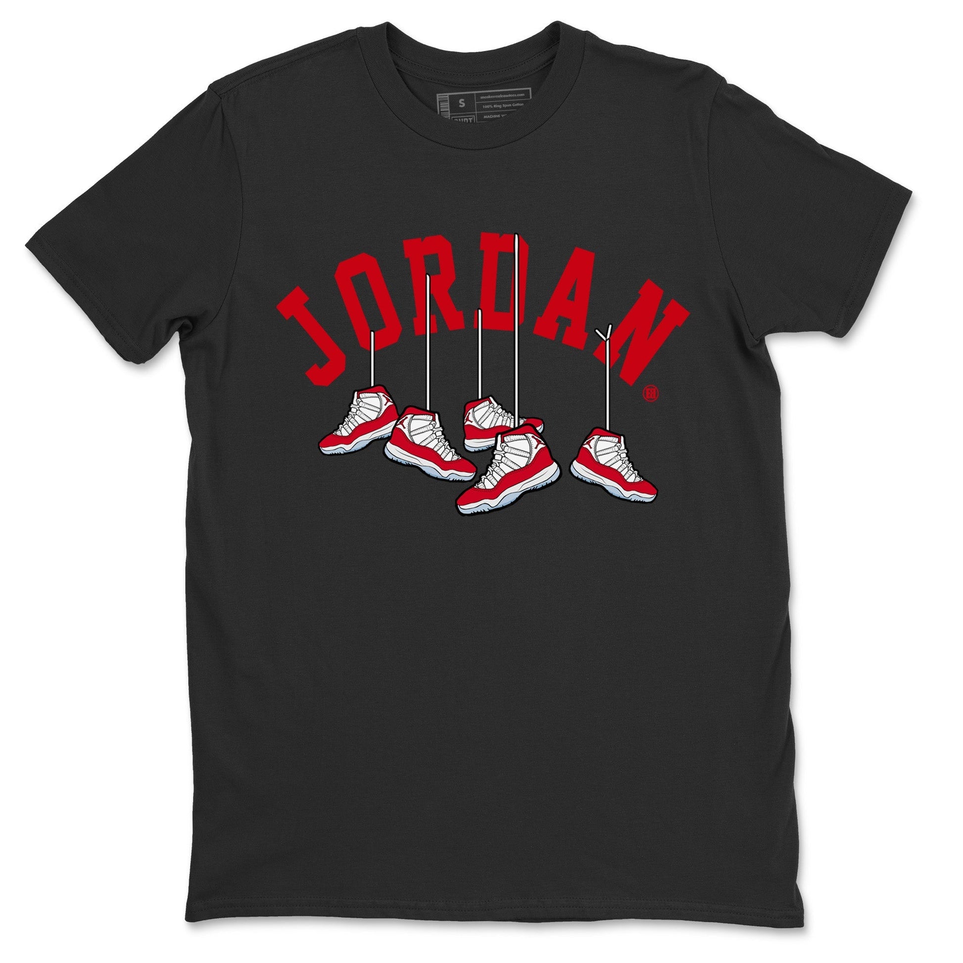Jordan 11 Cherry Sneaker Match Tees Hanging Sneakers Sneaker Tees Jordan 11 Cherry Sneaker Release Tees Unisex Shirts