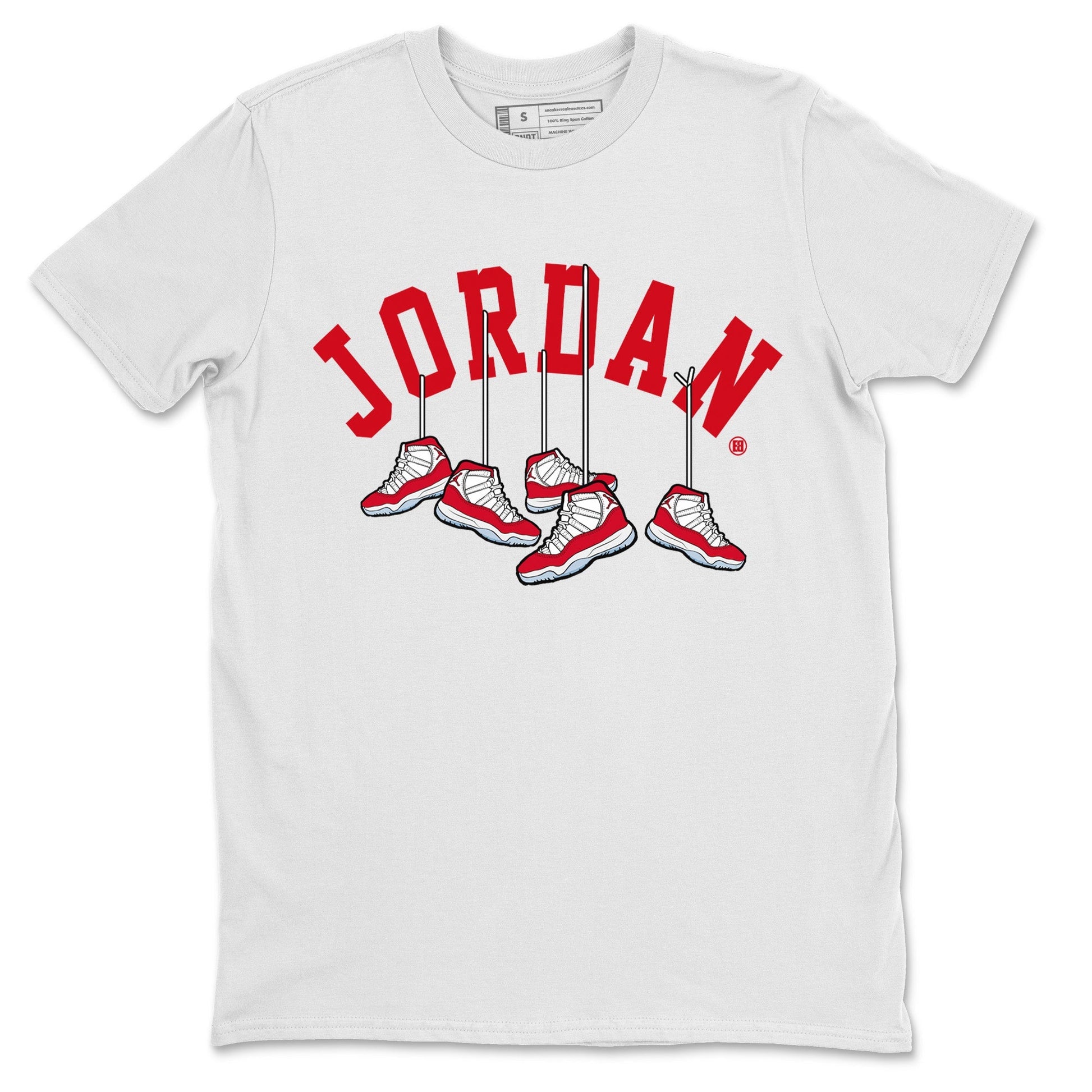 Jordan 11 Cherry Sneaker Match Tees Hanging Sneakers Sneaker Tees Jordan 11 Cherry Sneaker Release Tees Unisex Shirts