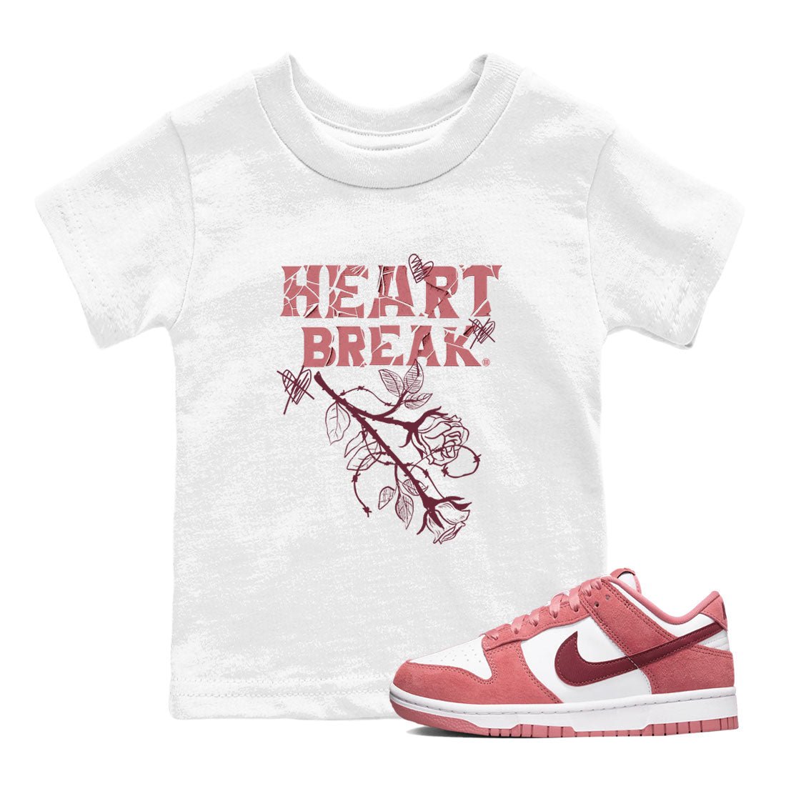 Dunks Valentines Day shirt to match jordans Heart Break sneaker tees Dunks Valentine's Day SNRT sneaker release tees baby toddler White 1 cotton Shirt