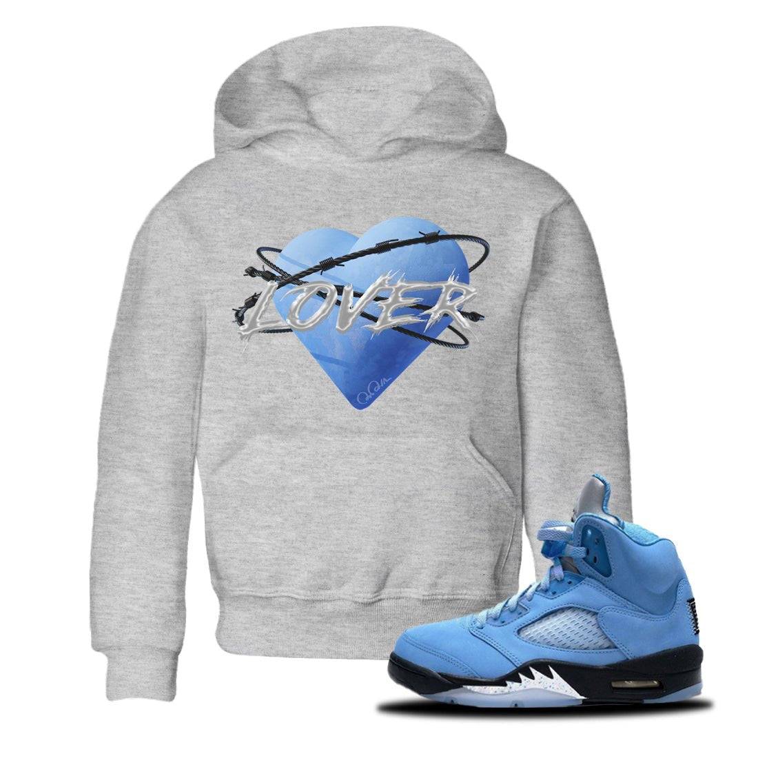 Jordan 5 UNC Jordan Shirts Heart Lover Sneaker Tees AJ5 UNC Sneaker Release Tees Kids Shirts Heather Grey 1