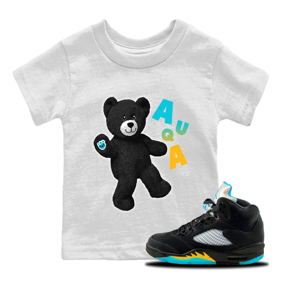 Jordan 5 Aqua Sneaker Match Tees Hello Bear Sneaker Tees Jordan 5 Aqua Sneaker Release Tees Kids Shirts