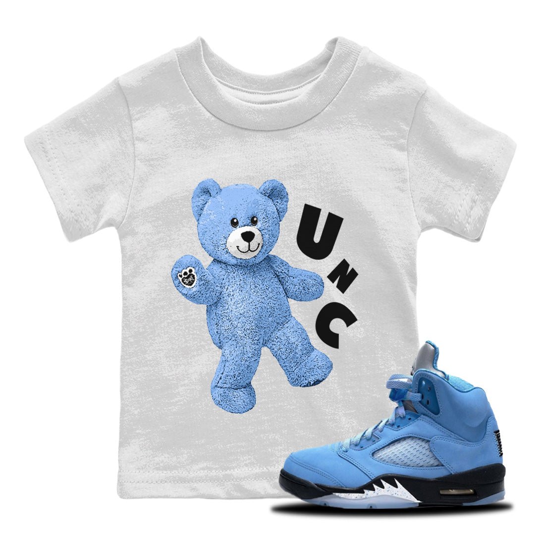 Jordan 5 UNC Jordan Shirts Hello Bear Sneaker Tees Air Jordan 5 Retro UNC Sneaker Release Tees Kids Shirts White 1