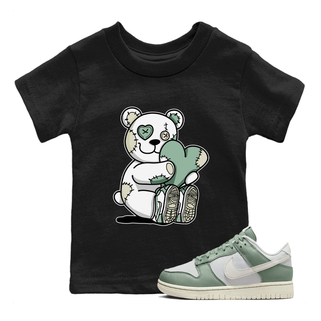 Dunk Low Mica Green Shirts Hugging Bear Sneaker Tees Dunk Mica Green Sneaker Release Tees Kids Shirts Black 1