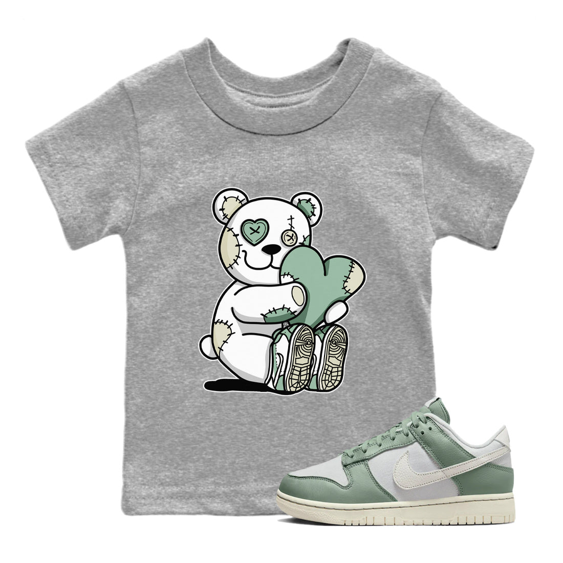 Dunk Low Mica Green Shirts Hugging Bear Sneaker Tees Dunk Mica Green Sneaker Release Tees Kids Shirts Heather Grey 1