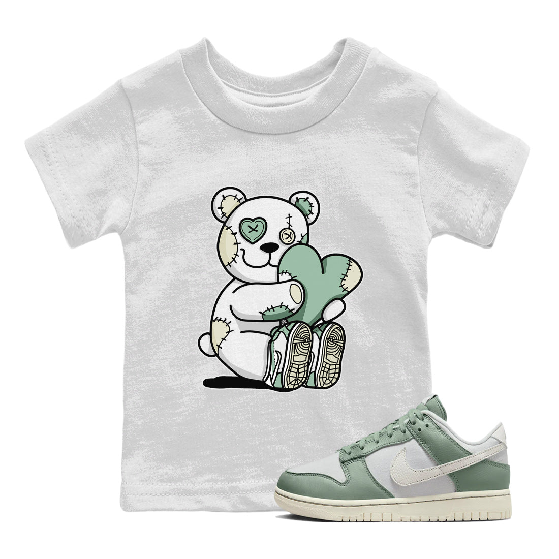 Dunk Low Mica Green Shirts Hugging Bear Sneaker Tees Dunk Mica Green Sneaker Release Tees Kids Shirts White 1