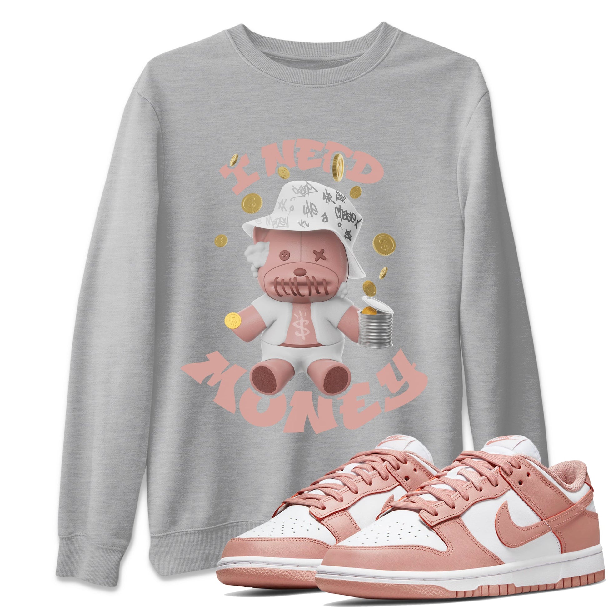 Dunk Rose Whisper shirt to match jordans I Need Money sneaker tees Nike Dunk LowRose Whisper SNRT Sneaker Release Tees Unisex Heather Grey 1 T-Shirt