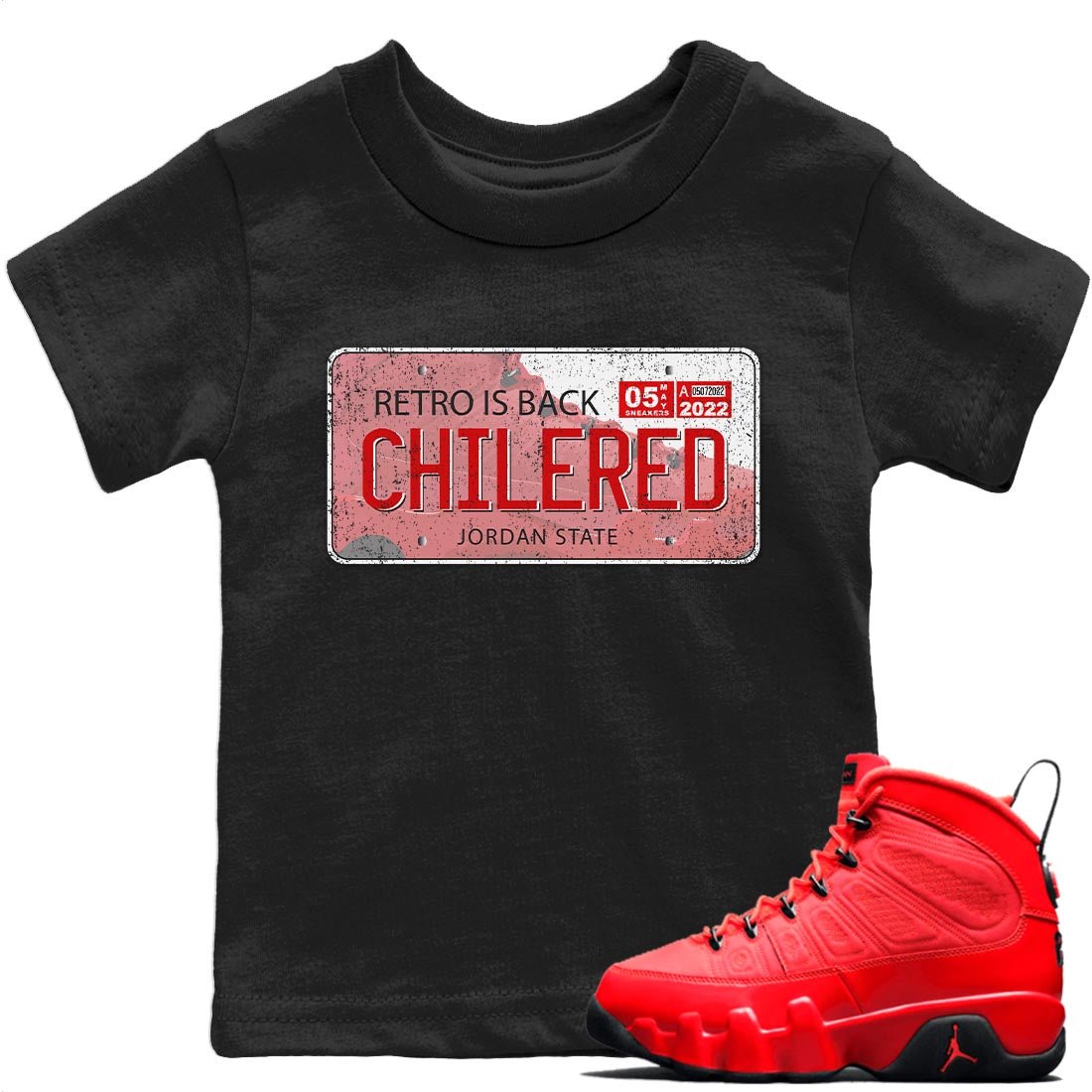 Jordan 9 Chile Red Sneaker Match Tees Jordan Plate Sneaker Tees Jordan 9 Chile Red Sneaker Release Tees Kids Shirts
