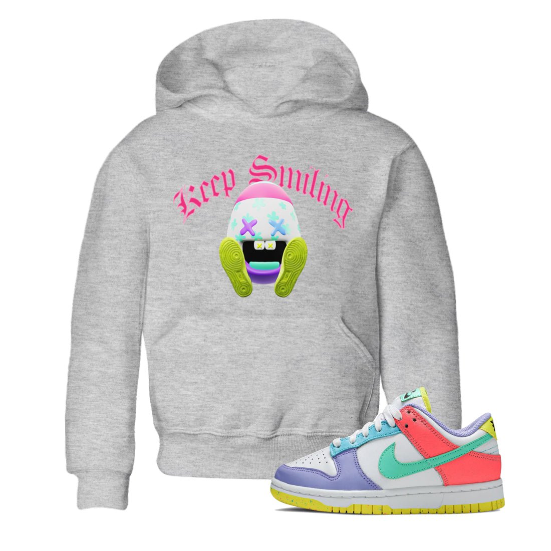Dunk Easter Candy Sneaker Match Tees Keep Smiling Sneaker Tees Nike Easter Sneaker Release Tees Kids Shirts Heather Grey 1