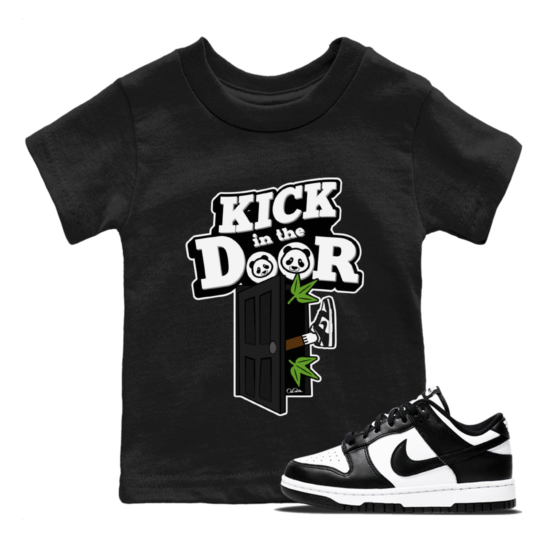 Dunk Panda Sneaker Match Tees Kick In The Door Sneaker Tees Dunk Low White Black SNRT Sneaker Release Tees Kids Shirts Black 1