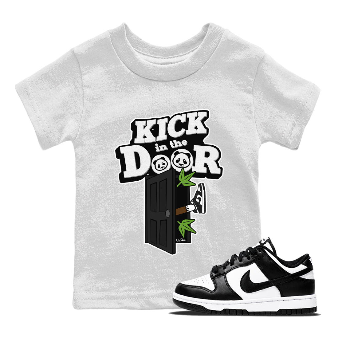 Dunk Panda Sneaker Match Tees Kick In The Door Sneaker Tees Dunk Low White Black SNRT Sneaker Release Tees Kids Shirts White 1