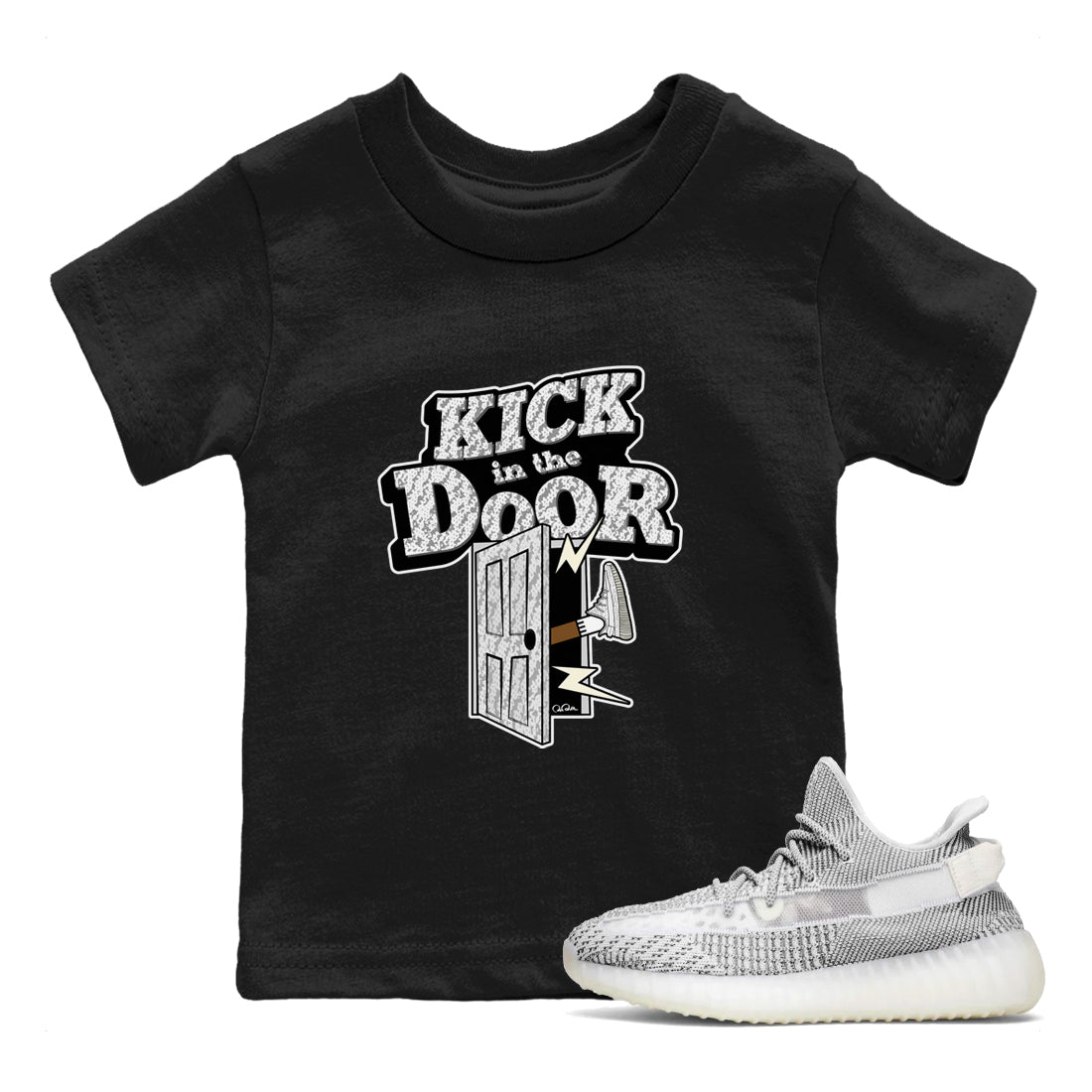 Yeezy 350 Static shirt to match jordans Kick In The Door sneaker tees Adidas Yeezy 350 Static SNRT Sneaker Release Tees Baby Toddler Black 1 T-Shirt