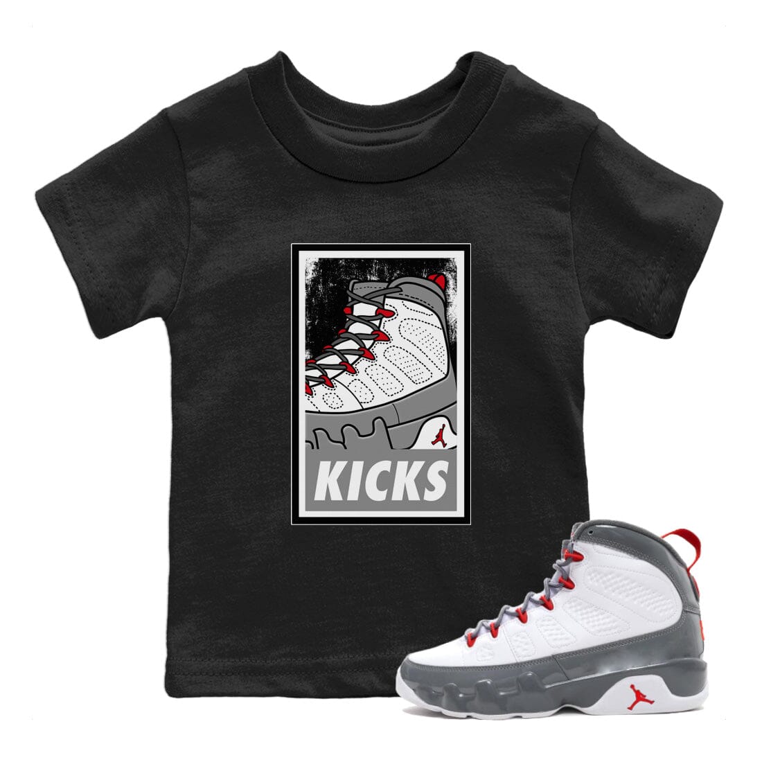 Jordan 9 Fire Red Sneaker Match Tees KICKS Sneaker Tees Jordan 9 Fire Red Sneaker Release Tees Kids Shirts