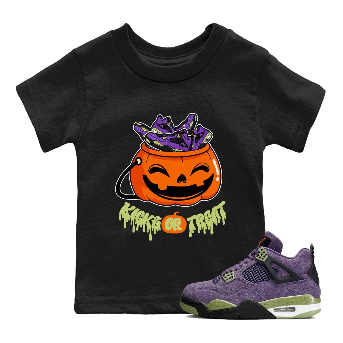 Air Jordan 4 Canyon Purple shirt to match jordans Kicks Or Treat sneaker tees AJ4 Canyon Purple Halloween Custumes SNRT Sneaker Release Tees Baby Toddler Black 1 T-Shirt