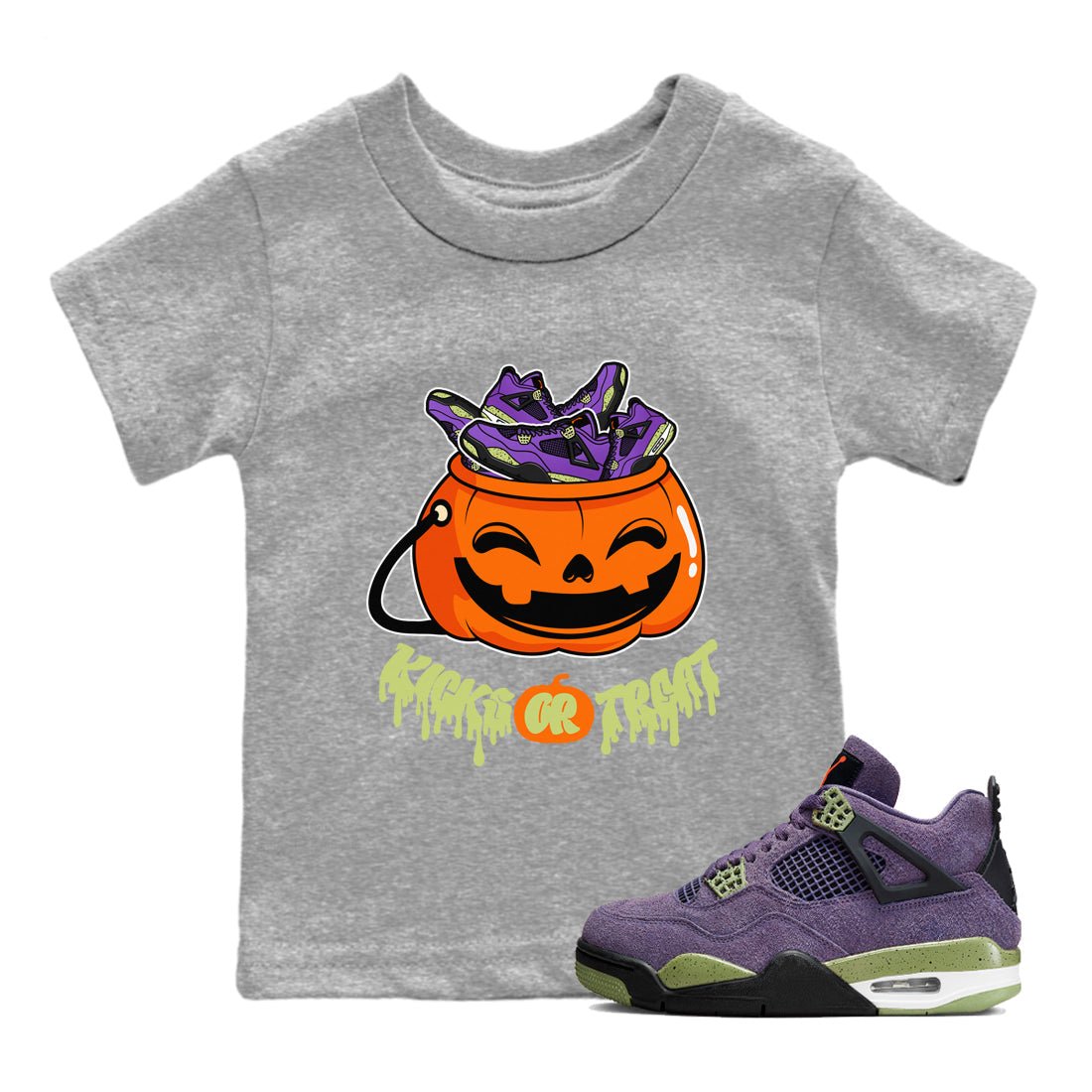 Air Jordan 4 Canyon Purple shirt to match jordans Kicks Or Treat sneaker tees AJ4 Canyon Purple Halloween Custumes SNRT Sneaker Release Tees Baby Toddler Heather Grey 1 T-Shirt