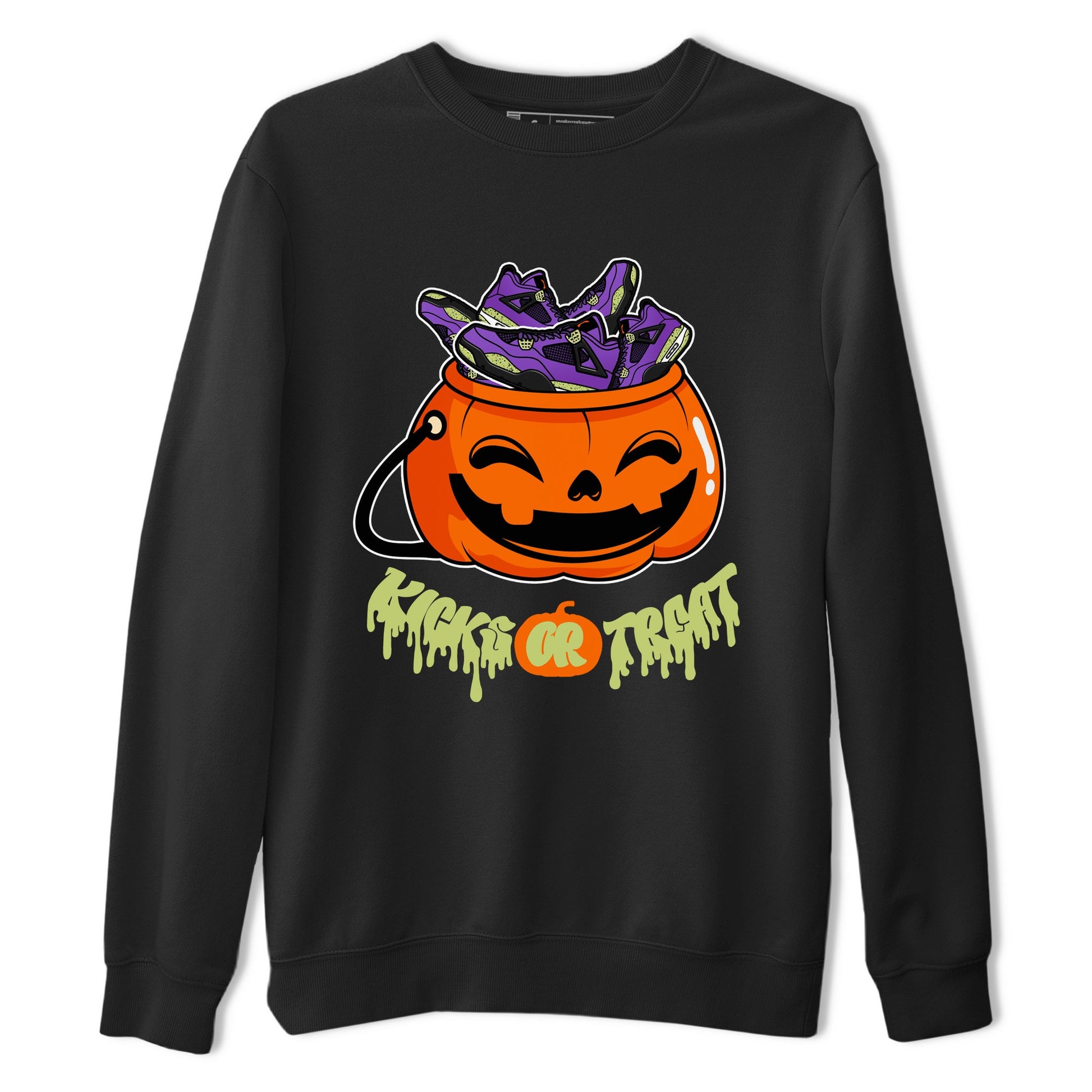 Air Jordan 4 Canyon Purple shirt to match jordans Kicks Or Treat sneaker tees AJ4 Canyon Purple Halloween Custumes SNRT Sneaker Release Tees Unisex Black 2 T-Shirt