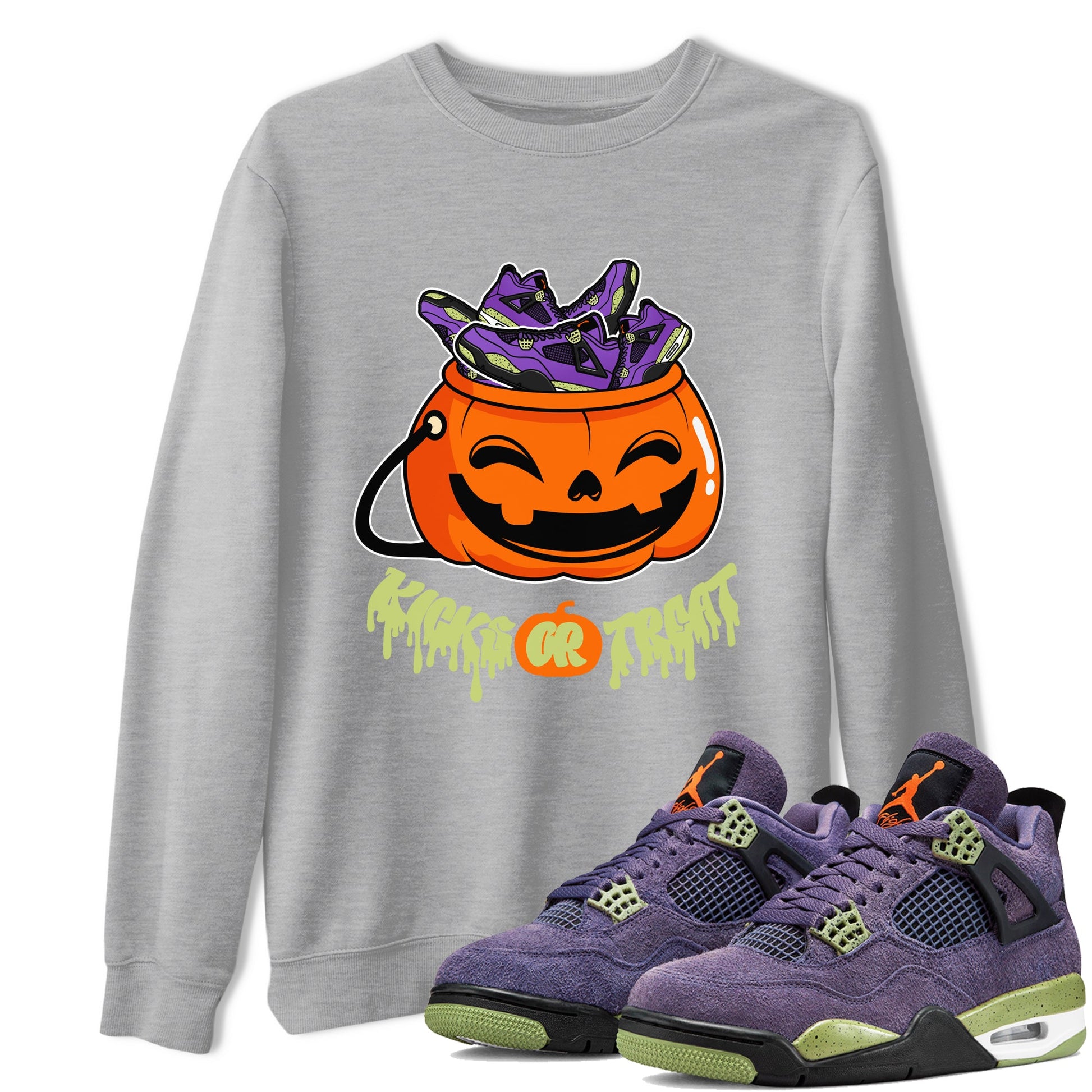Air Jordan 4 Canyon Purple shirt to match jordans Kicks Or Treat sneaker tees AJ4 Canyon Purple Halloween Custumes SNRT Sneaker Release Tees Unisex Heather Grey 1 T-Shirt
