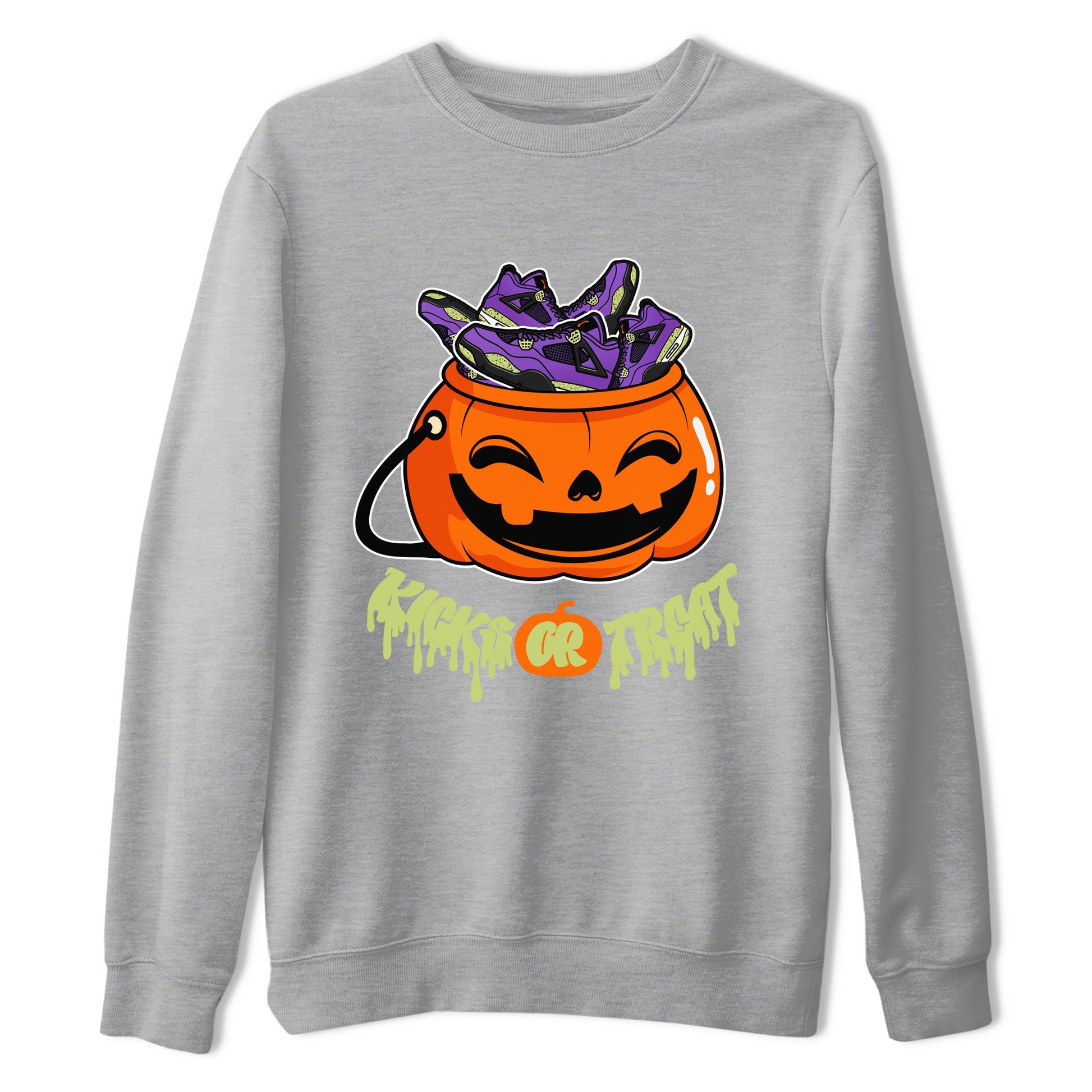 Air Jordan 4 Canyon Purple shirt to match jordans Kicks Or Treat sneaker tees AJ4 Canyon Purple Halloween Custumes SNRT Sneaker Release Tees Unisex Heather Grey 2 T-Shirt