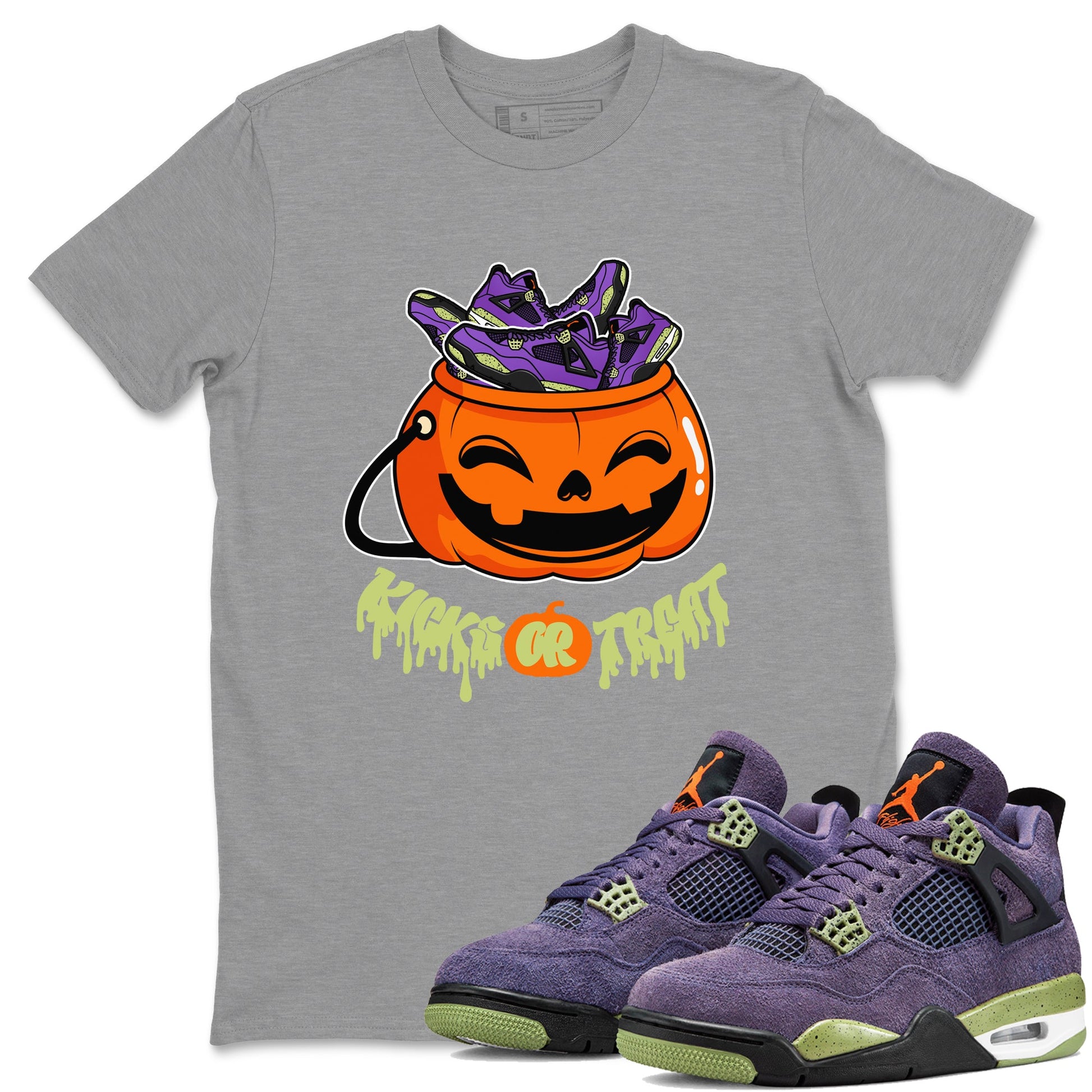Air Jordan 4 Canyon Purple shirt to match jordans Kicks Or Treat sneaker tees AJ4 Canyon Purple Halloween Custumes SNRT Sneaker Release Tees Unisex Heather Grey 1 T-Shirt