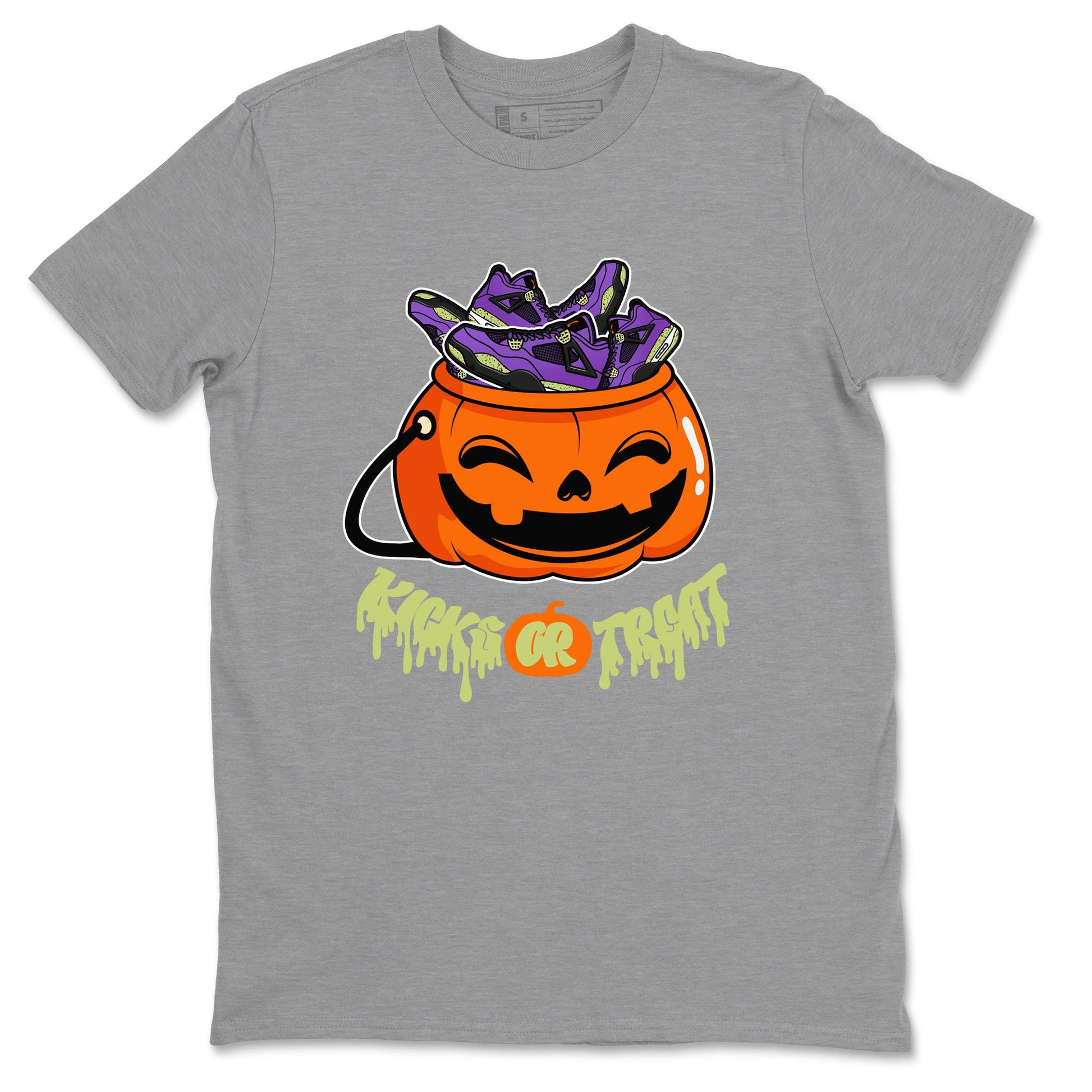 Air Jordan 4 Canyon Purple shirt to match jordans Kicks Or Treat sneaker tees AJ4 Canyon Purple Halloween Custumes SNRT Sneaker Release Tees Unisex Heather Grey 2 T-Shirt