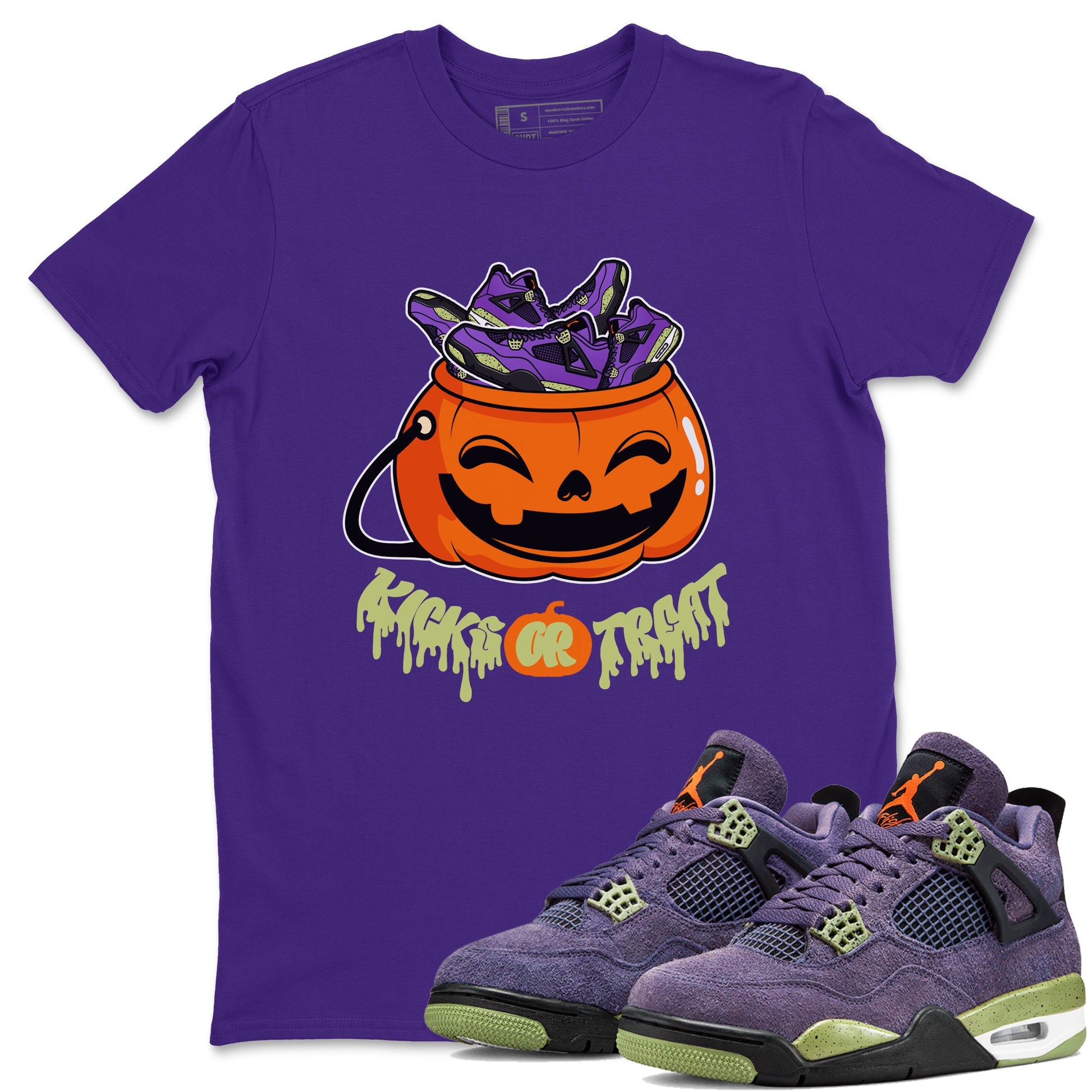 Air Jordan 4 Canyon Purple shirt to match jordans Kicks Or Treat sneaker tees AJ4 Canyon Purple Halloween Custumes SNRT Sneaker Release Tees Unisex Purple 1 T-Shirt