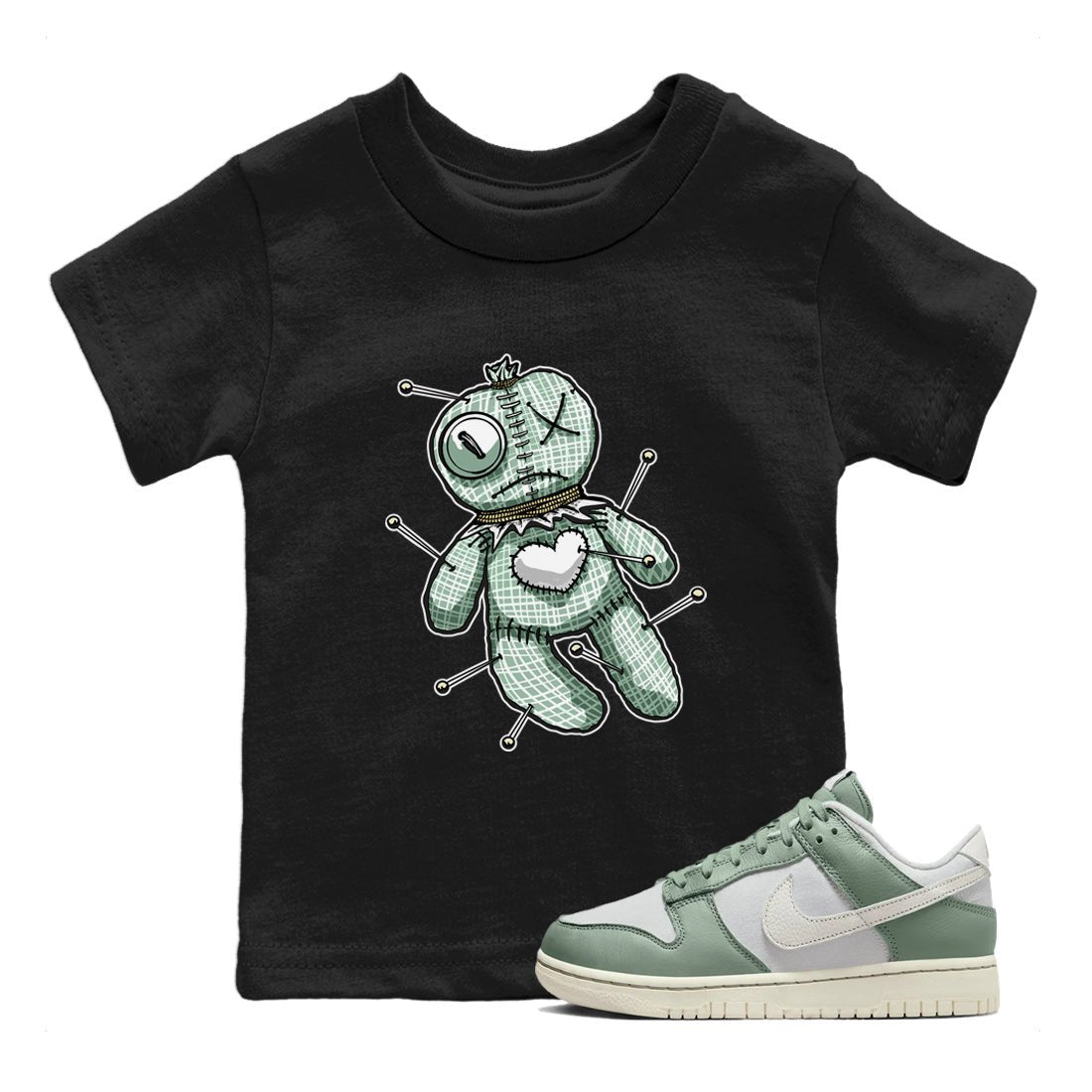 Dunk Mica Green unique Halloween sneaker tee Linen Voodoo Doll Sneaker Tees Dunk Low Mica Green Sneaker Release Tees Kids Shirts Black 1