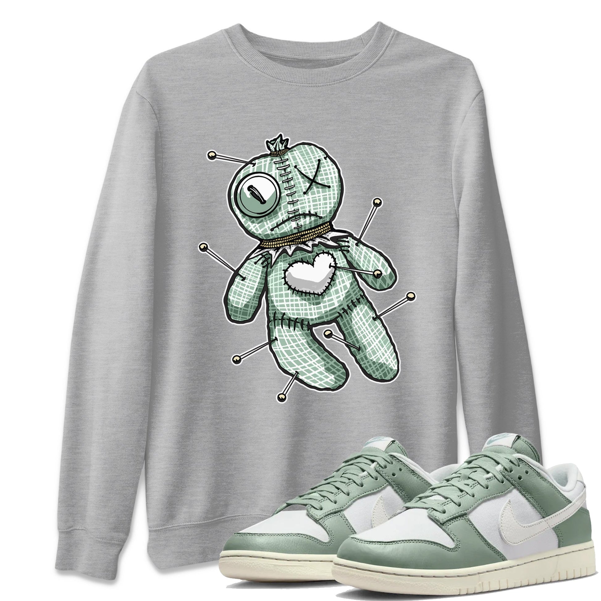 Dunk Mica Green unique Halloween sneaker tee Linen Voodoo Doll Sneaker Tees Dunk Low Mica Green Sneaker Release Tees Unisex Shirts Heather Grey 1