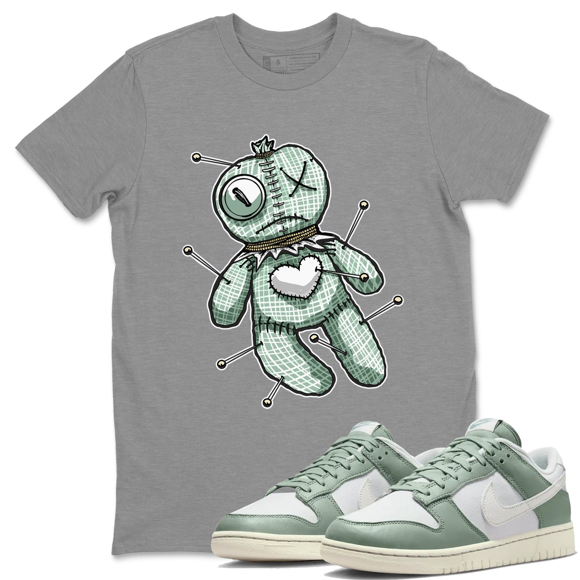 Dunk Mica Green unique Halloween sneaker tee Linen Voodoo Doll Sneaker Tees Dunk Low Mica Green Sneaker Release Tees Unisex Shirts Heather Grey 1