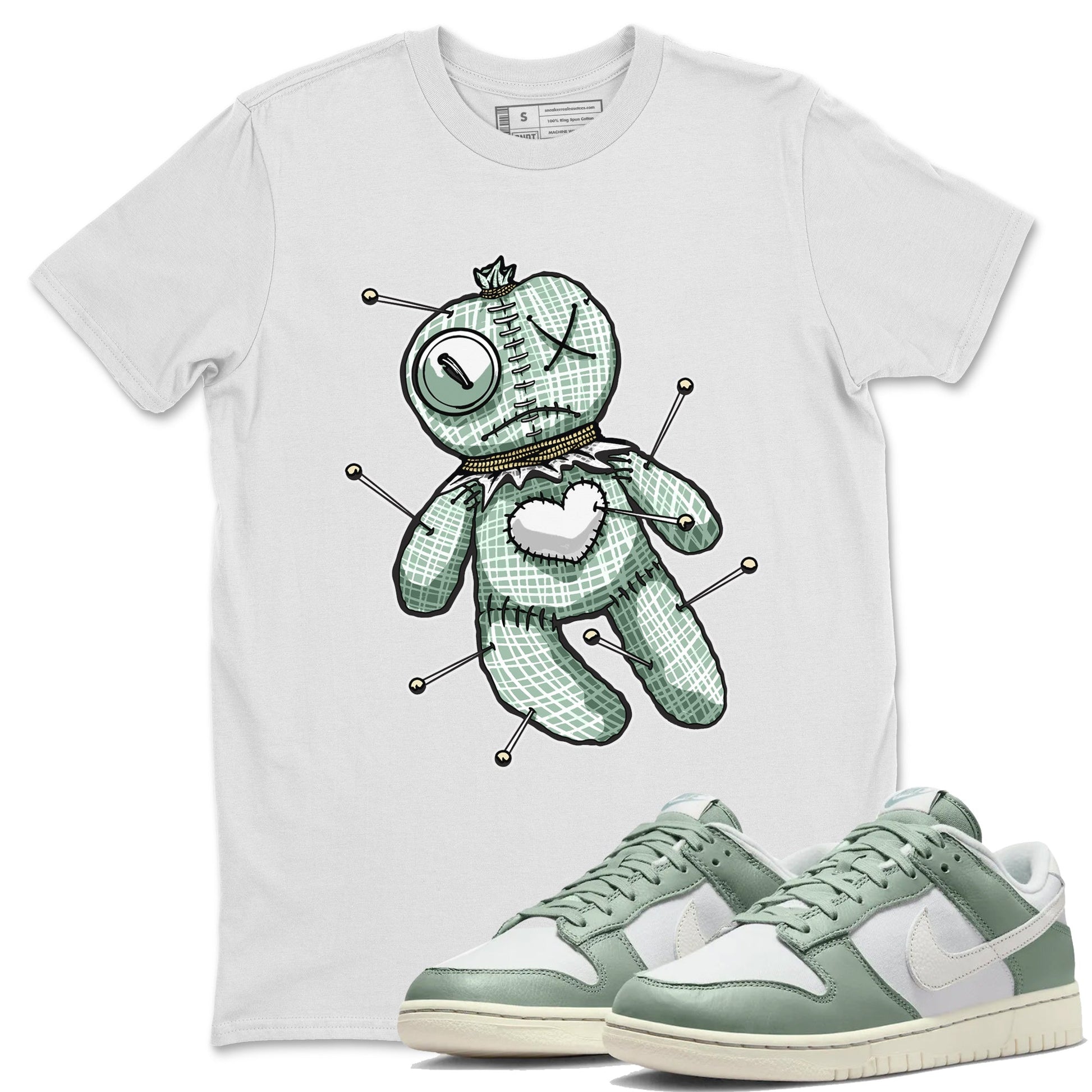 Dunk Mica Green unique Halloween sneaker tee Linen Voodoo Doll Sneaker Tees Dunk Low Mica Green Sneaker Release Tees Unisex Shirts White 1