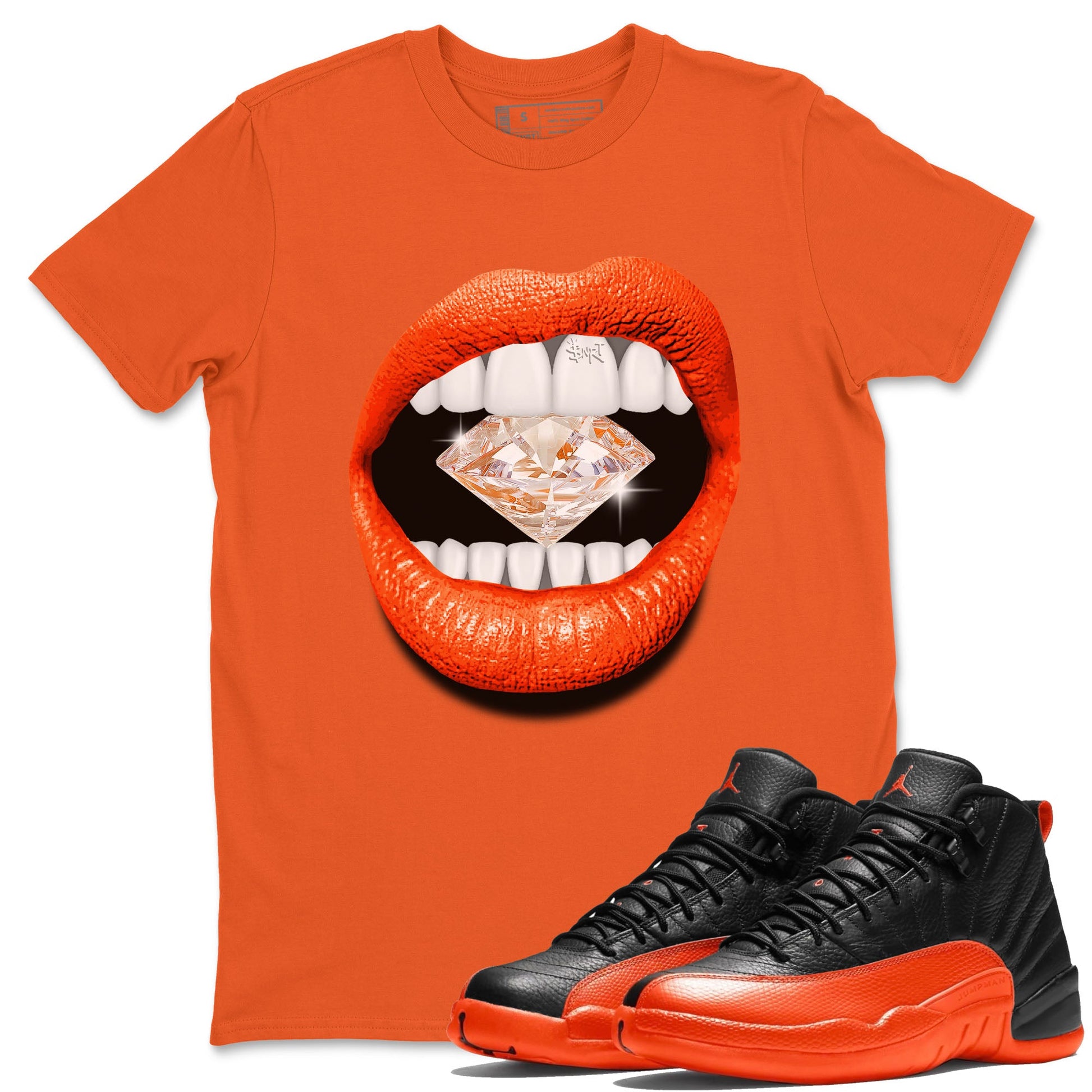 Air Jordan 12 Brilliant Orange Sneaker Match Tees Lips Diamond Sneaker Tees Air Jordan 12 WMNS Brilliant Orange Tees Unisex Shirts Old Gold 1