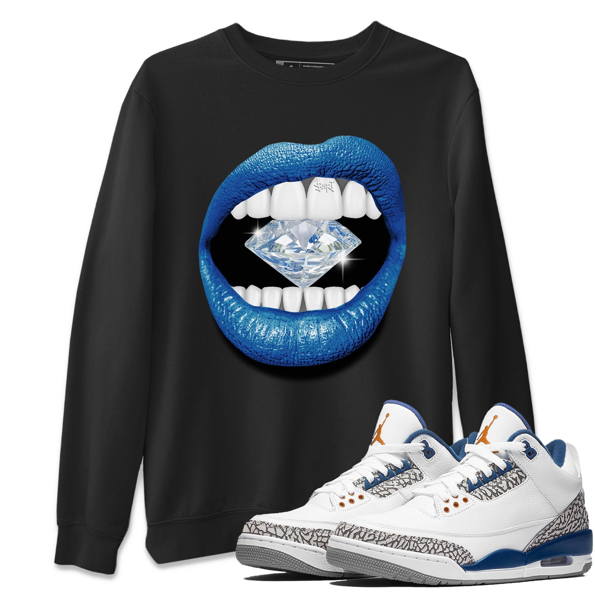 Air Jordan 3 Wizards Sneaker Match Tees Lips Diamond Sneaker Tees Air Jordan 3 Retro Wizards Tees Unisex Shirts Black 1