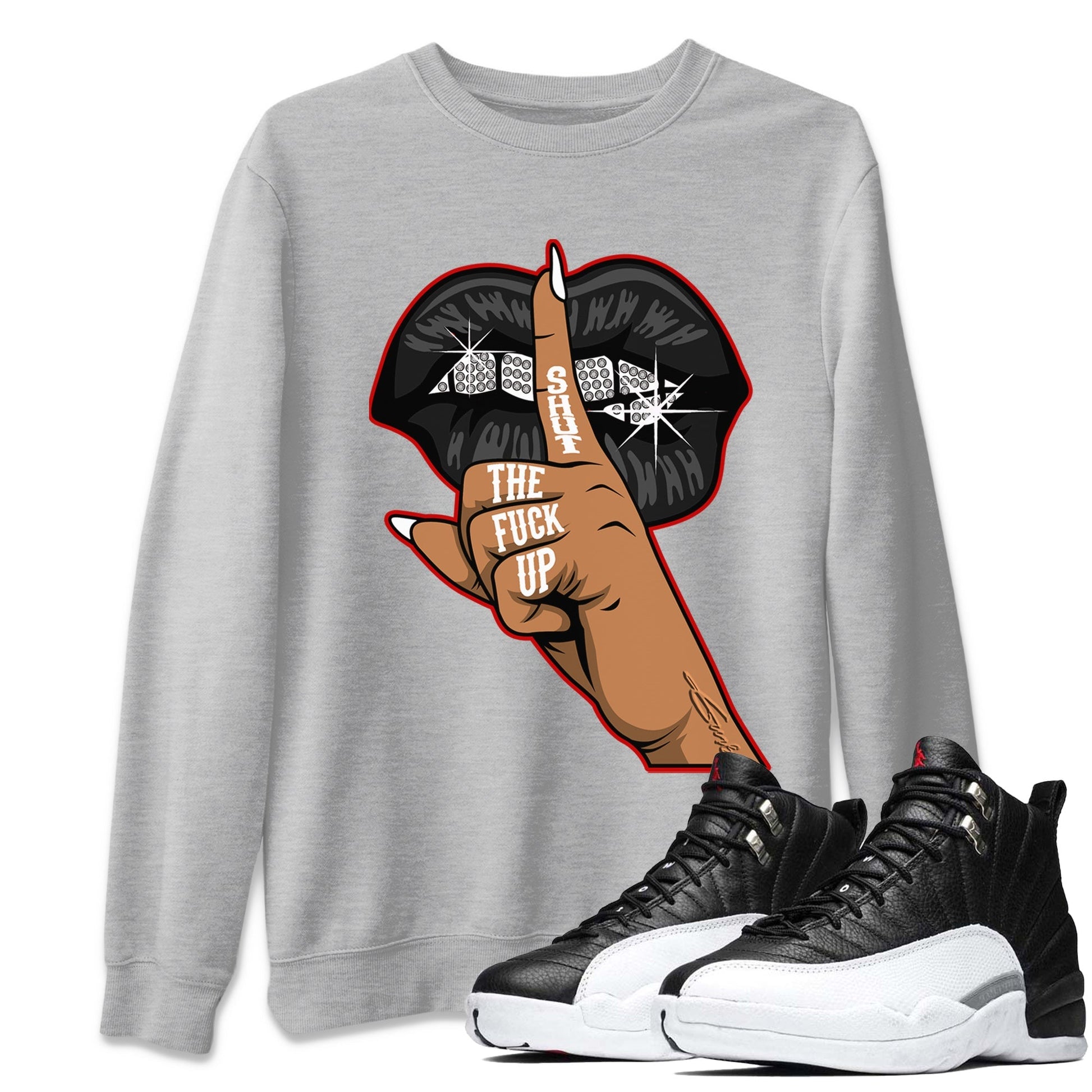Jordan 12 Playoffs Sneaker Match Tees Lips Hand Sneaker Tees Jordan 12 Playoffs Sneaker Release Tees Unisex Shirts