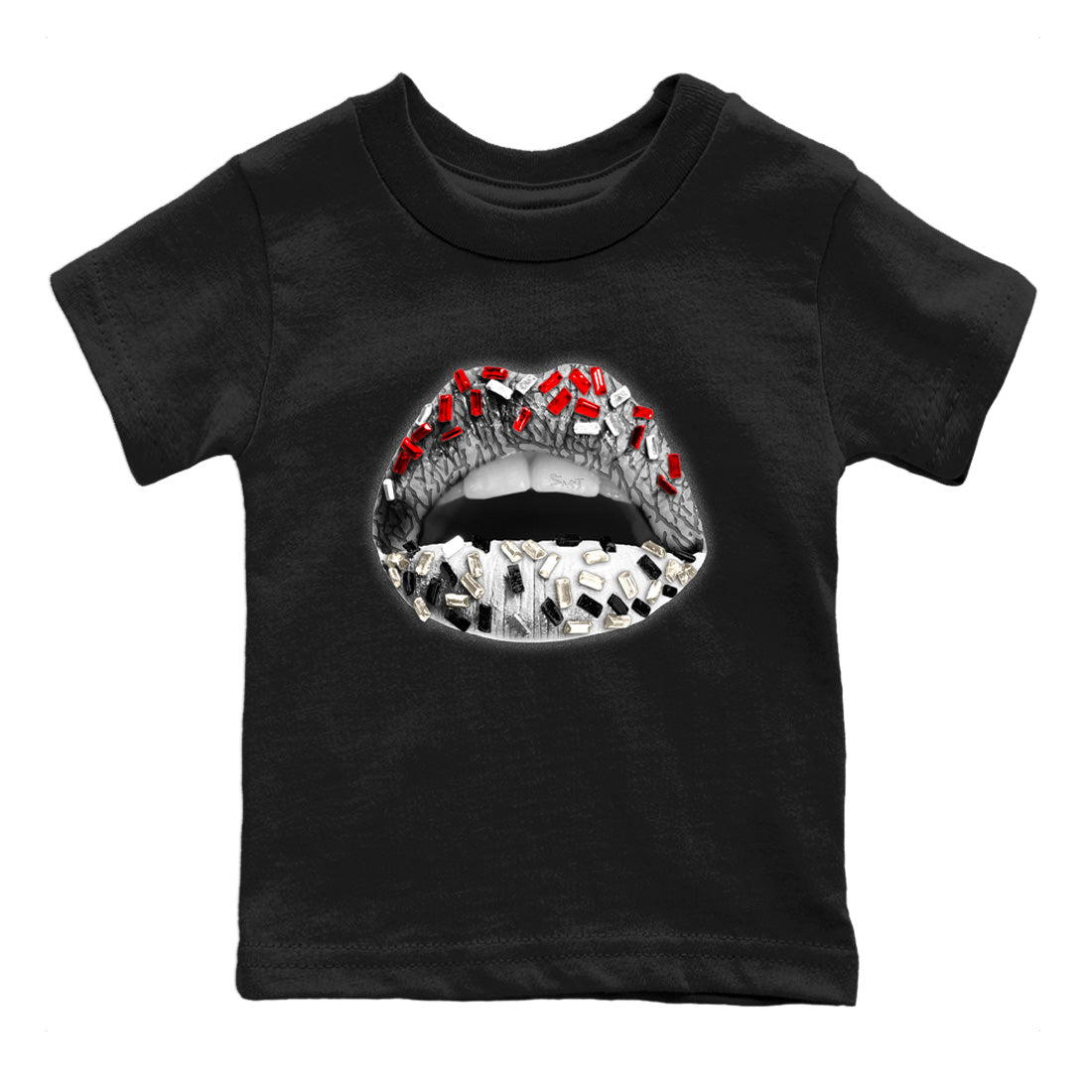 Air Jordan 3 White Cement Sneaker Match Tees Lips Jewel Sneaker Tees Air Jordan 3 Retro White Cement Sneaker Release Tees Kids Shirts Black 2