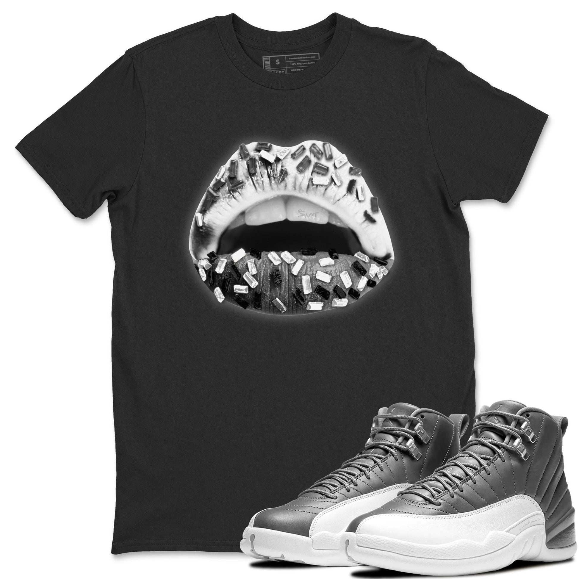 Jordan 12 Stealth Sneaker Match Tees Lips Jewel Sneaker Tees Jordan 12 Stealth Sneaker Release Tees Unisex Shirts