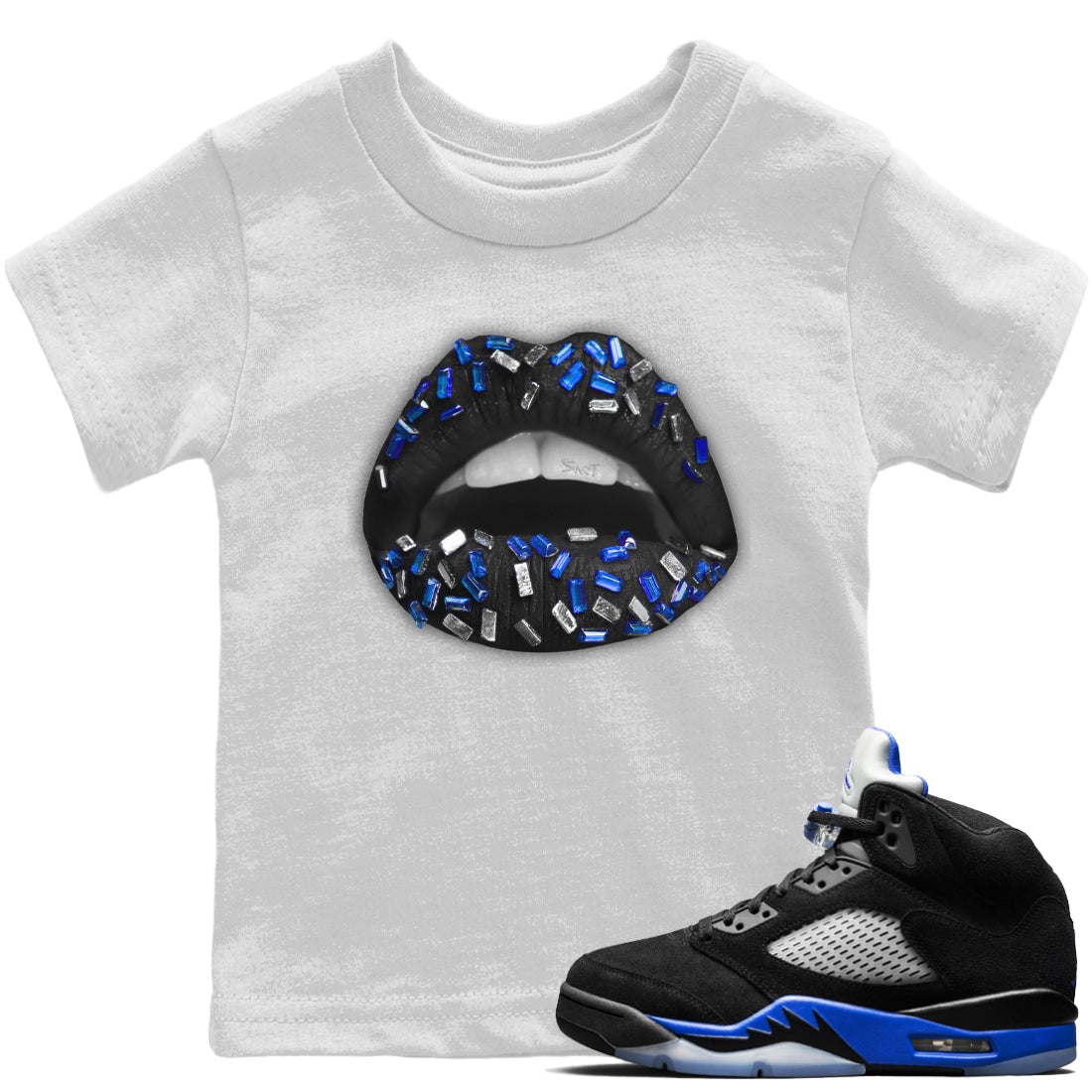 Jordan 5 Racer Blue Sneaker Match Tees Lips Jewel Sneaker Tees Jordan 5 Racer Blue Sneaker Release Tees Kids Shirts