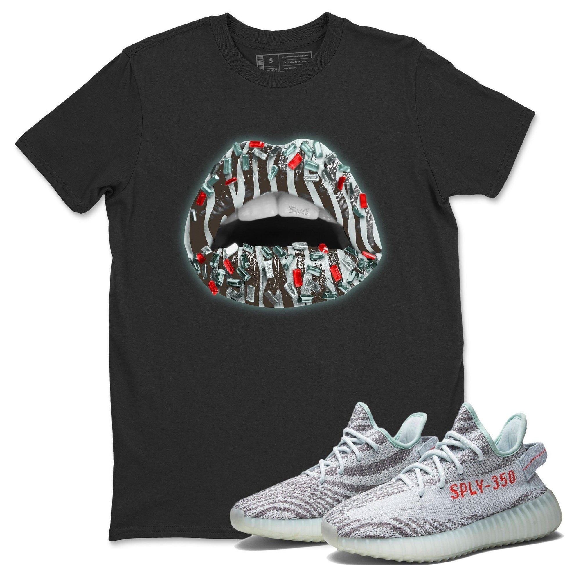 Yeezy 350 Blue Tint Sneaker Match Tees Lips Jewel Sneaker Tees Yeezy 350 Blue Tint Sneaker Release Tees Unisex Shirts