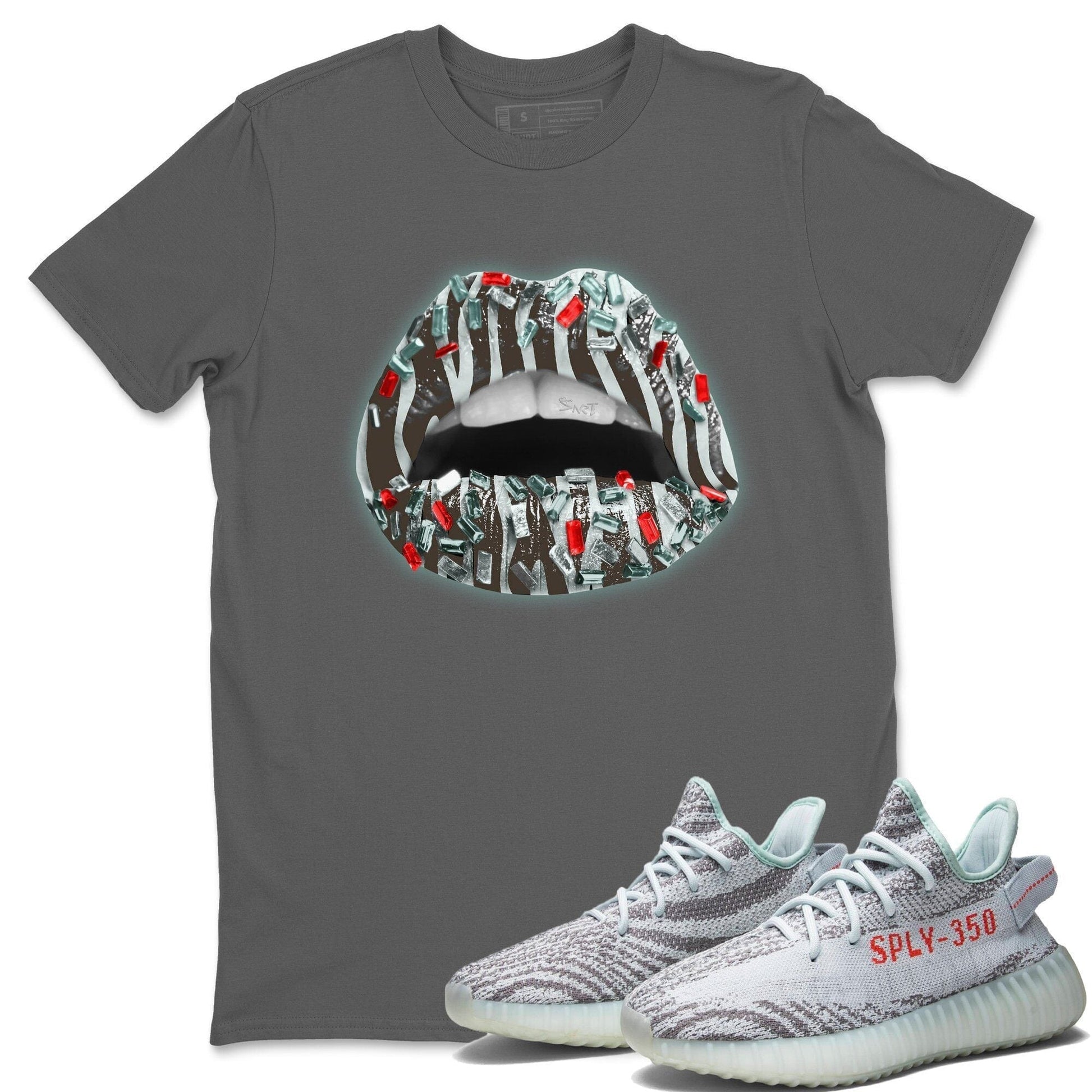 Yeezy 350 Blue Tint Sneaker Match Tees Lips Jewel Sneaker Tees Yeezy 350 Blue Tint Sneaker Release Tees Unisex Shirts