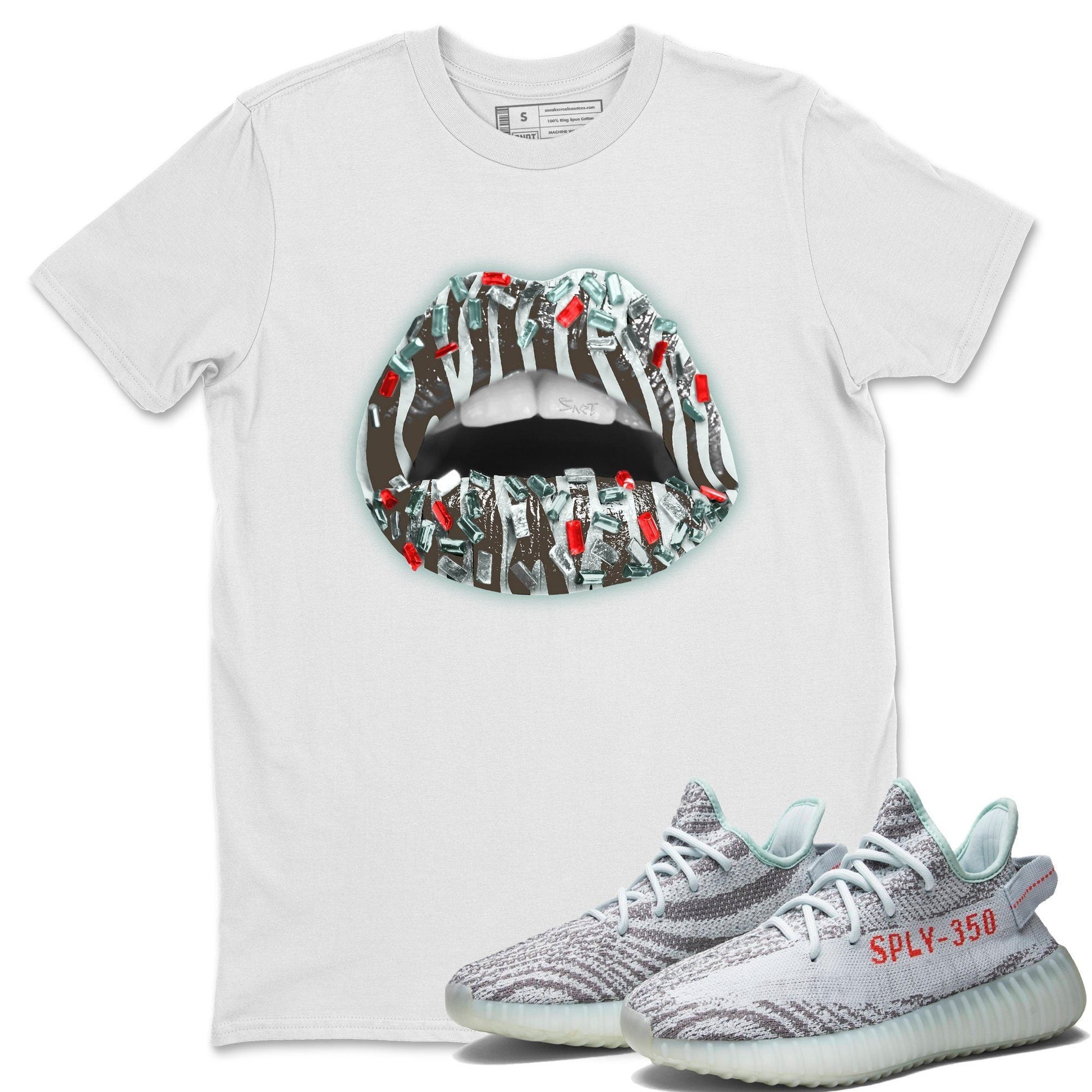 Yeezy 350 Blue Tint Sneaker Match Tees Lips Jewel Sneaker Tees Yeezy 350 Blue Tint Sneaker Release Tees Unisex Shirts
